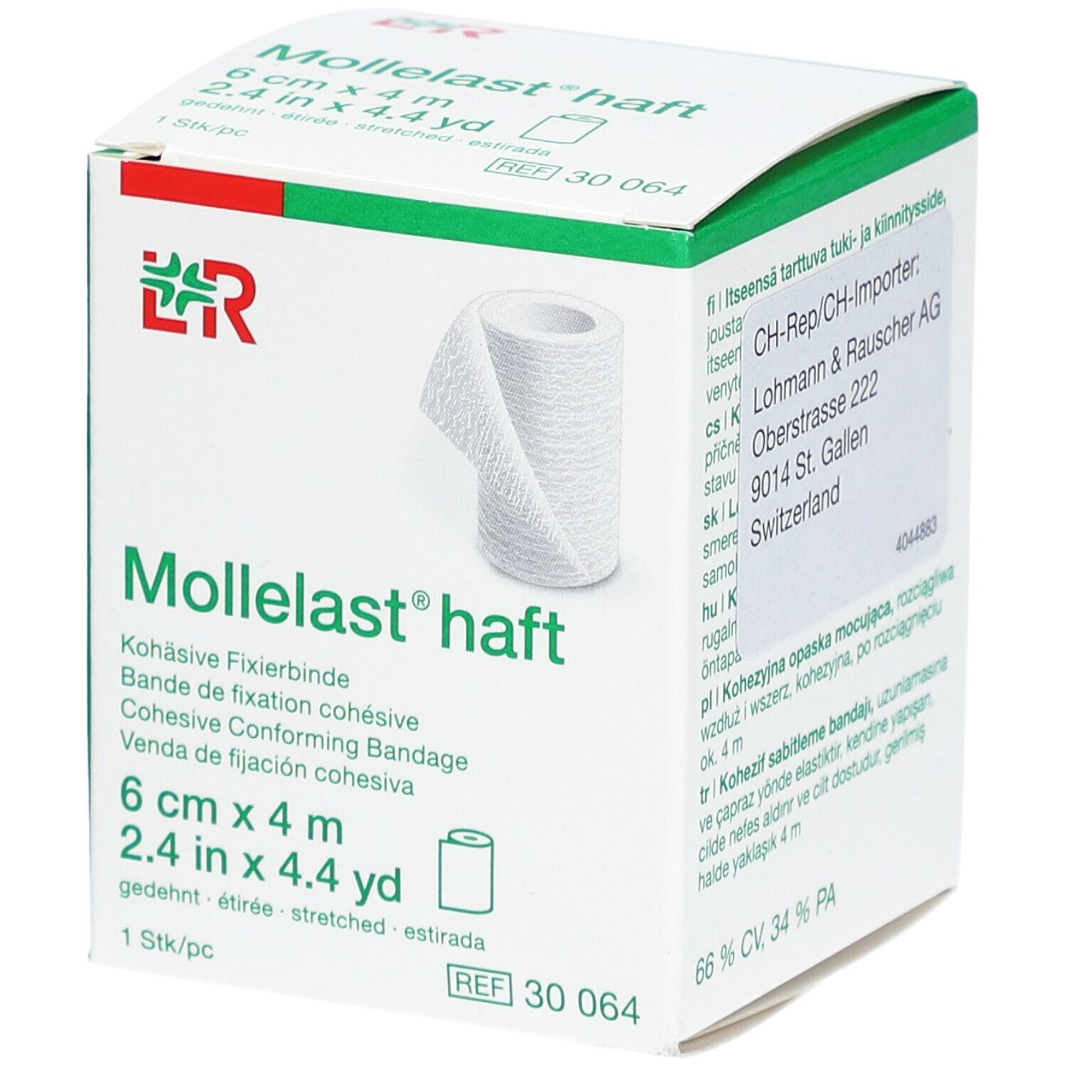 L&R Mollelast® Haft - Bande de fixation cohésive - 6 cm x 4 m - Blanc