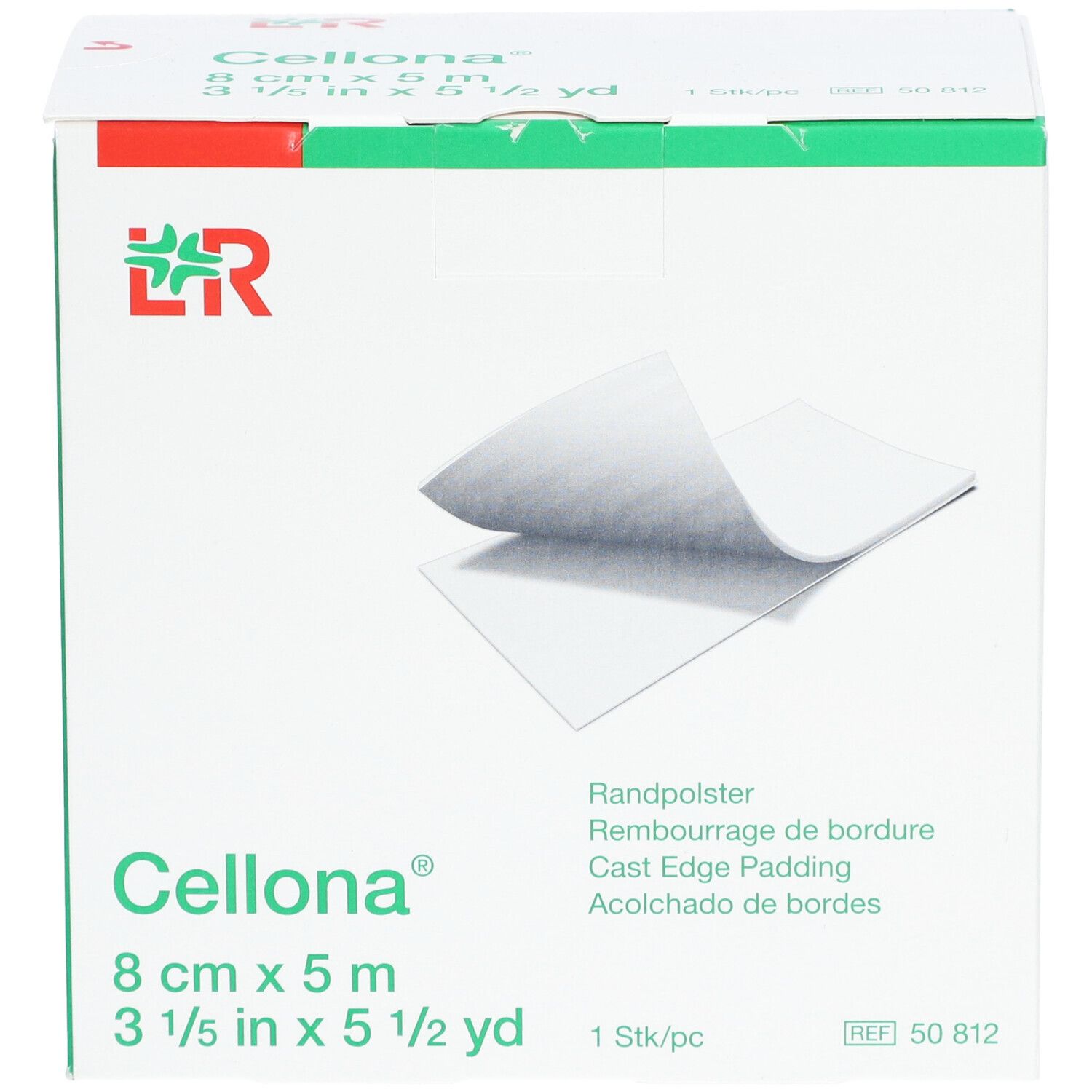 Karton mit Cellona Randpolster. Größe: 8 cm x 5 m. Aufdruck: Randpolster, 1 Stk/pc.