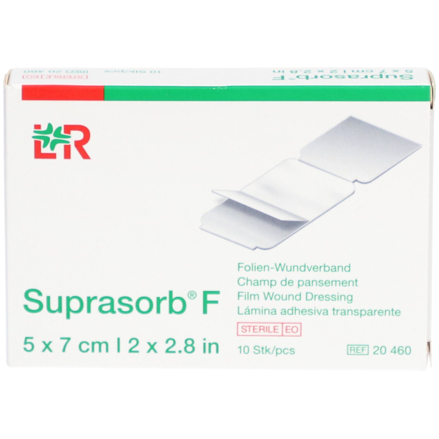 Emballage de Suprasorb® F. Pansement film, 5 x 7 cm. 10 pièces. Stérile.