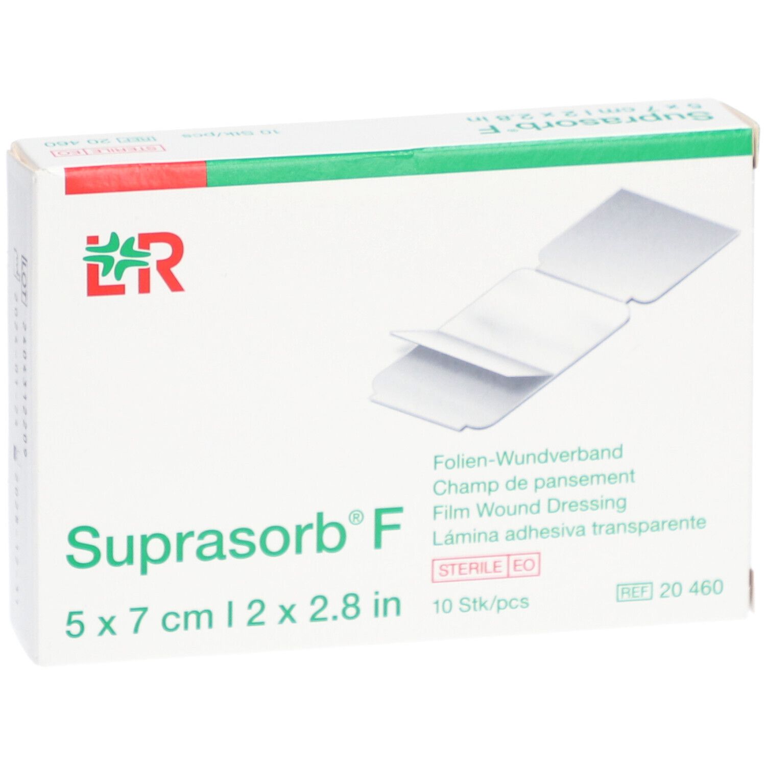 Emballage de Suprasorb® F. Pansement film, 5 x 7 cm. 10 pièces. Stérile.