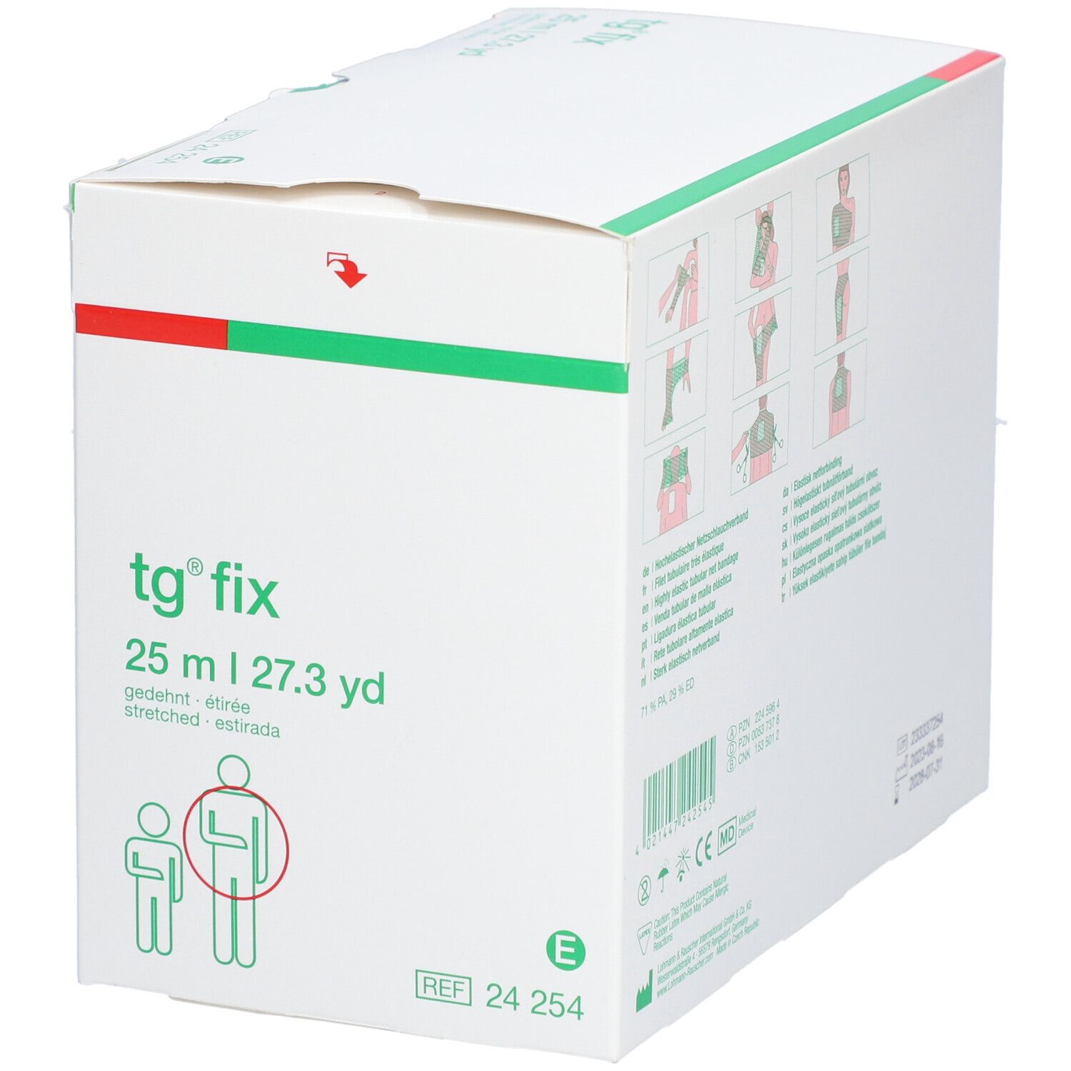 tg fix Verpackung. Illustration zur Anwendung. Text und Produktbezeichnung. 25 m.