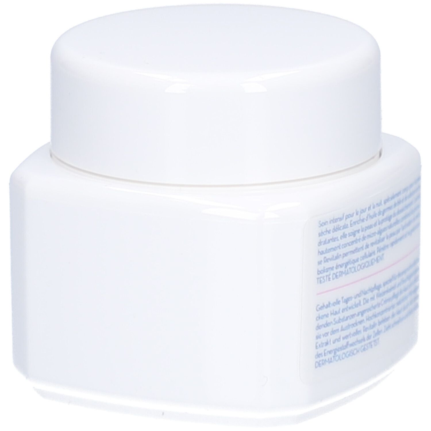 Weißer Tiegel mit Deckel. Aufschrift: winstons. Rückseite mit Text. Dermatologisch getestet. 50ml.