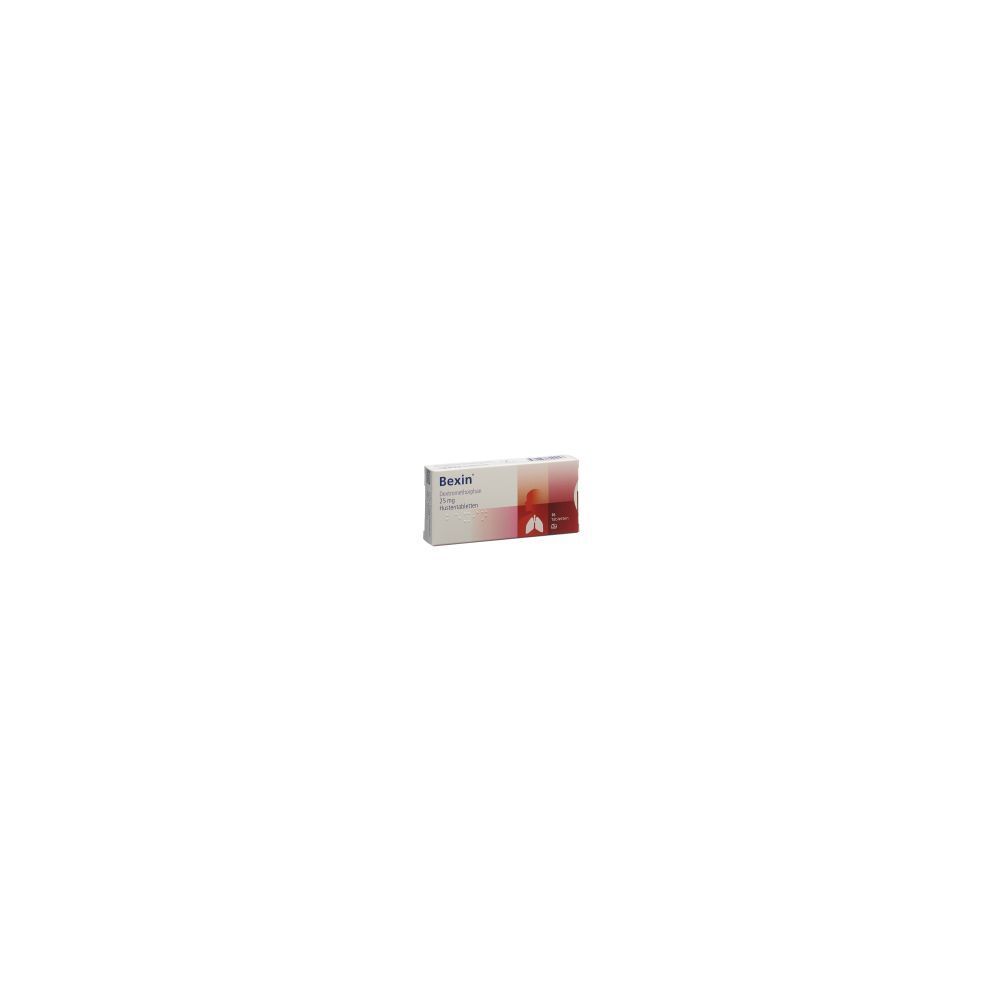 Kartonverpackung mit der Aufschrift "Bexin". Rote und weiße Farbgebung. Enthält 16 Tabletten.