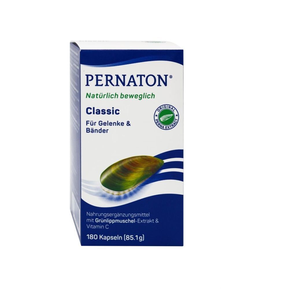 PERNATON Classic-Verpackung. Enthält 180 Kapseln. Grünlippmuschel-Extrakt und Vitamin C. Mit Original Perna-Extrakt.