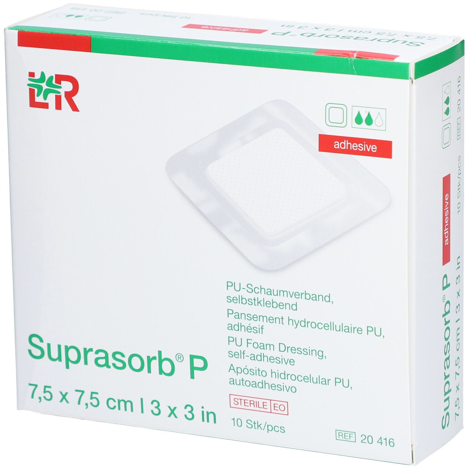 L&R Suprasorb® P Pansement hydrocellulaire PU, adhésif 7,5 x 7,5 cm