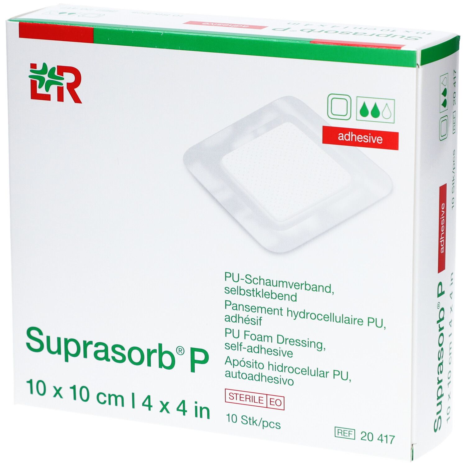 L&R Suprasorb® P Pansement hydrocellulaire PU, adhésif 10 x 10 cm