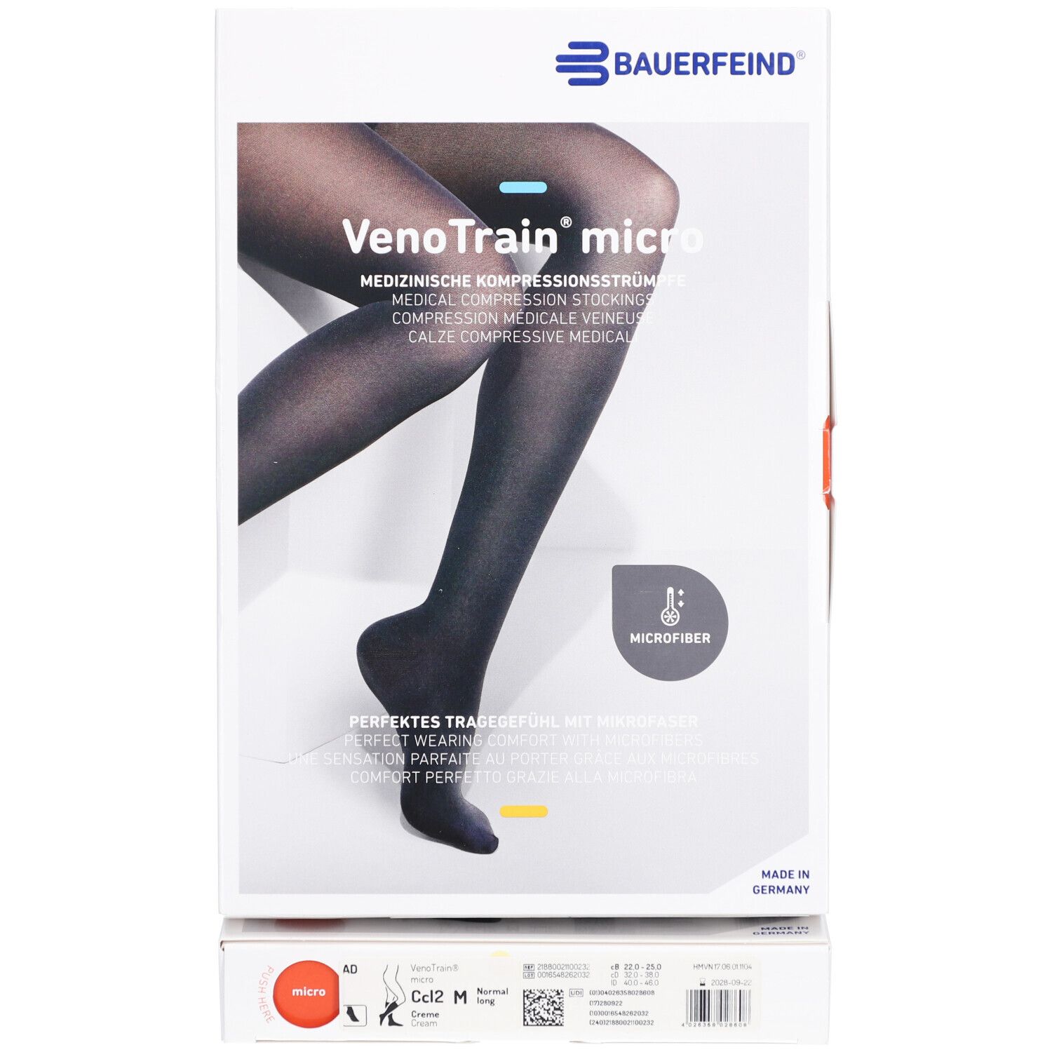 Bauerfeind VenoTrain micro strumpf creme - Medizinische Kompressionsstrümpfe - AD Ccl2 Größe M normal/lang Fuß geschlossen