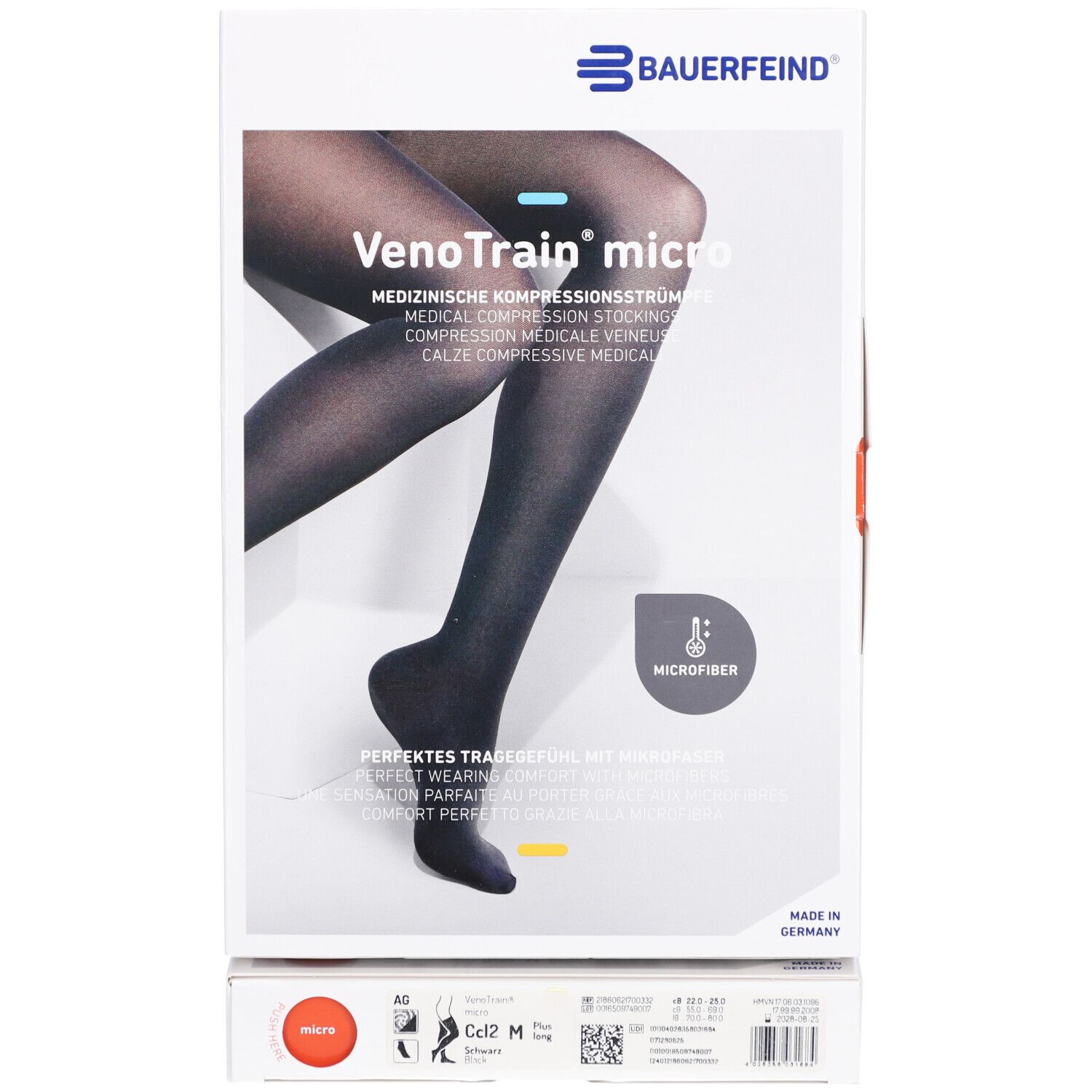 Bauerfeind VenoTrain micro strumpf schwarz - Medizinische Kompressionsstrümpfe - AG Ccl2 Größe M plus/long Fuß geschlossen