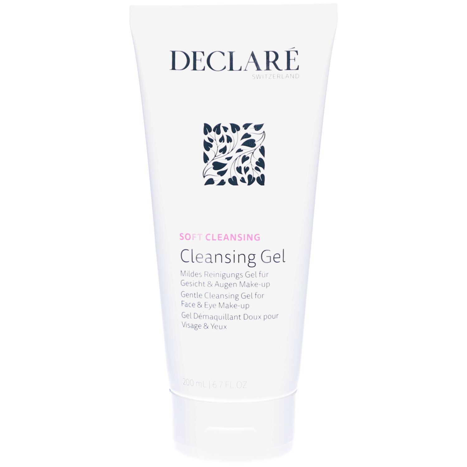 Weiße Tube DECLARÉ Cleansing Gel. Text: Soft Cleansing, Cleansing Gel. 200 ml.