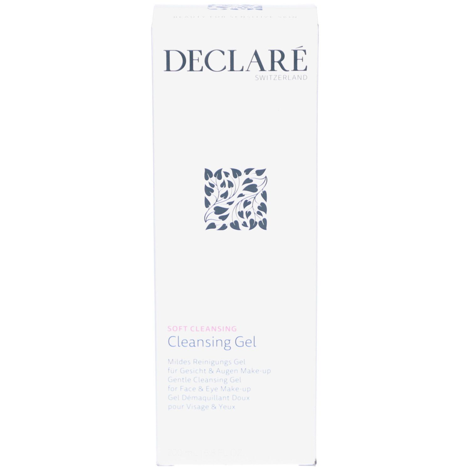 Weiße Verpackung DECLARÉ Cleansing Gel. Text: Soft Cleansing, Cleansing Gel.
