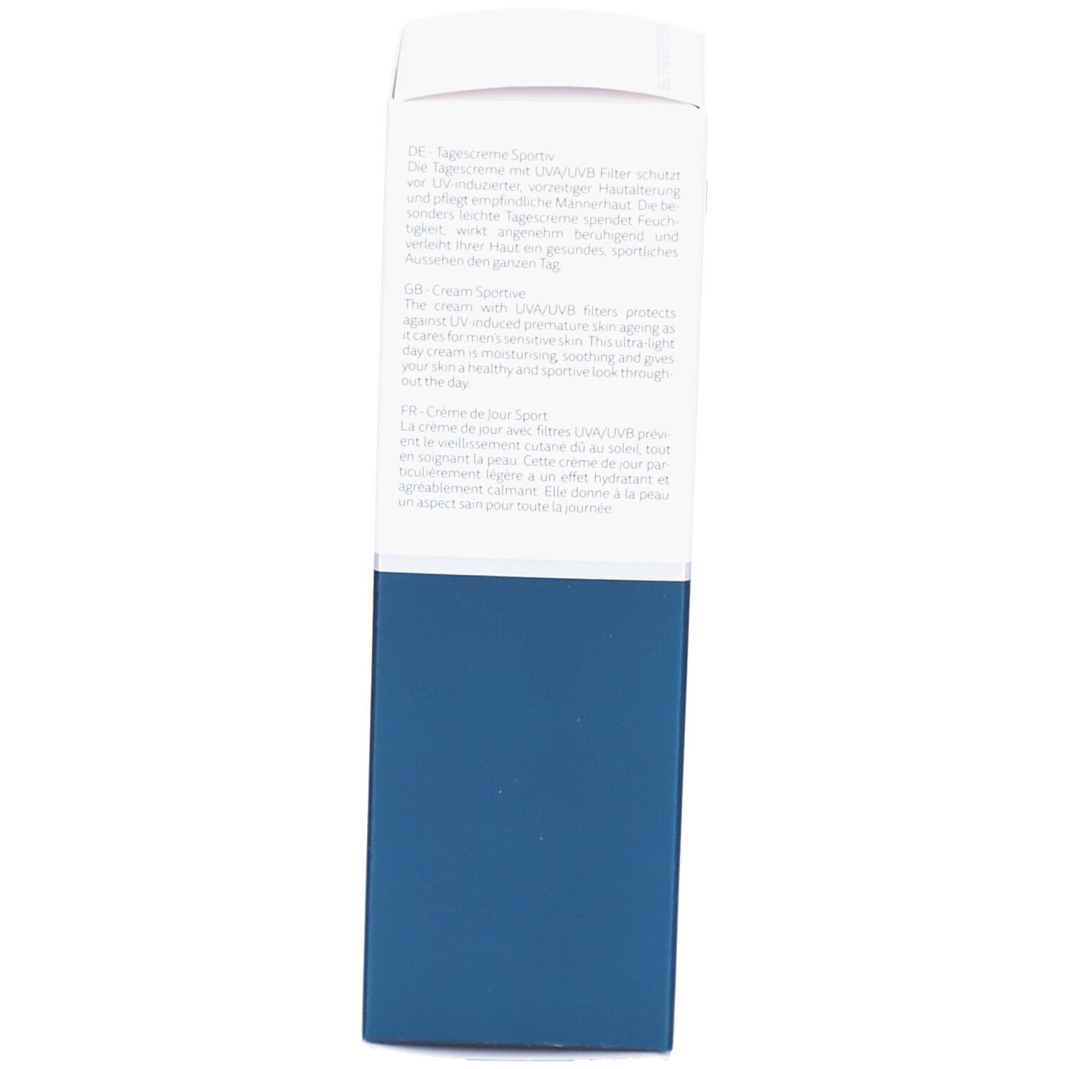 Rückseite der Schachtel. Text: Produktbeschreibung, Inhaltsstoffe, Herstellerinformationen.