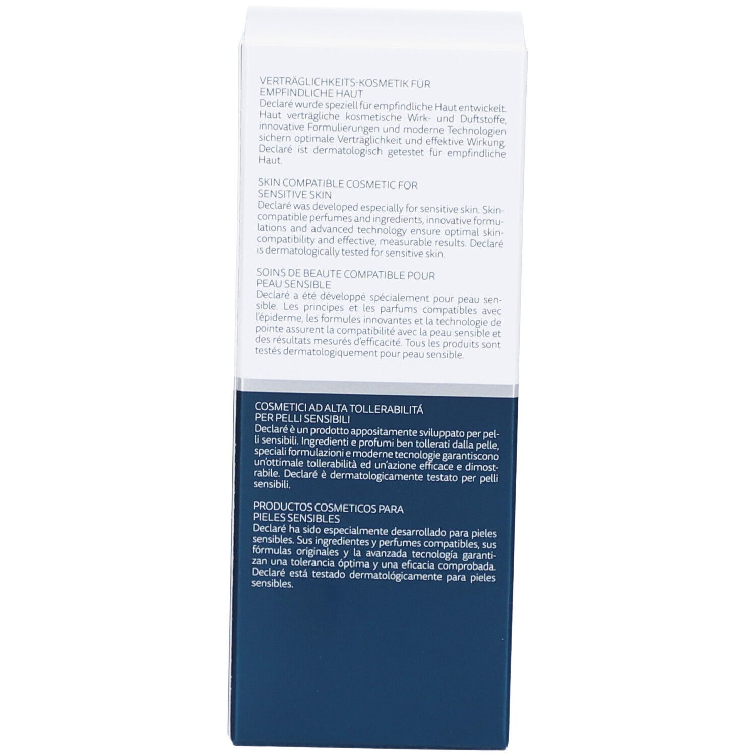 Rückseite der Schachtel. Text: Produktbeschreibung, Inhaltsstoffe, Herstellerinformationen.