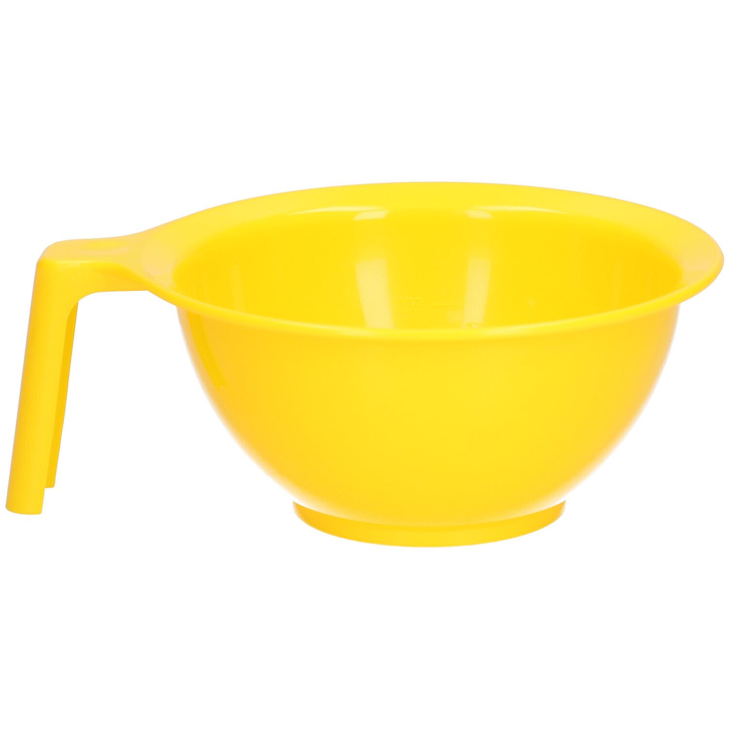 Bol jaune avec poignée. En plastique. Pour teinture capillaire.