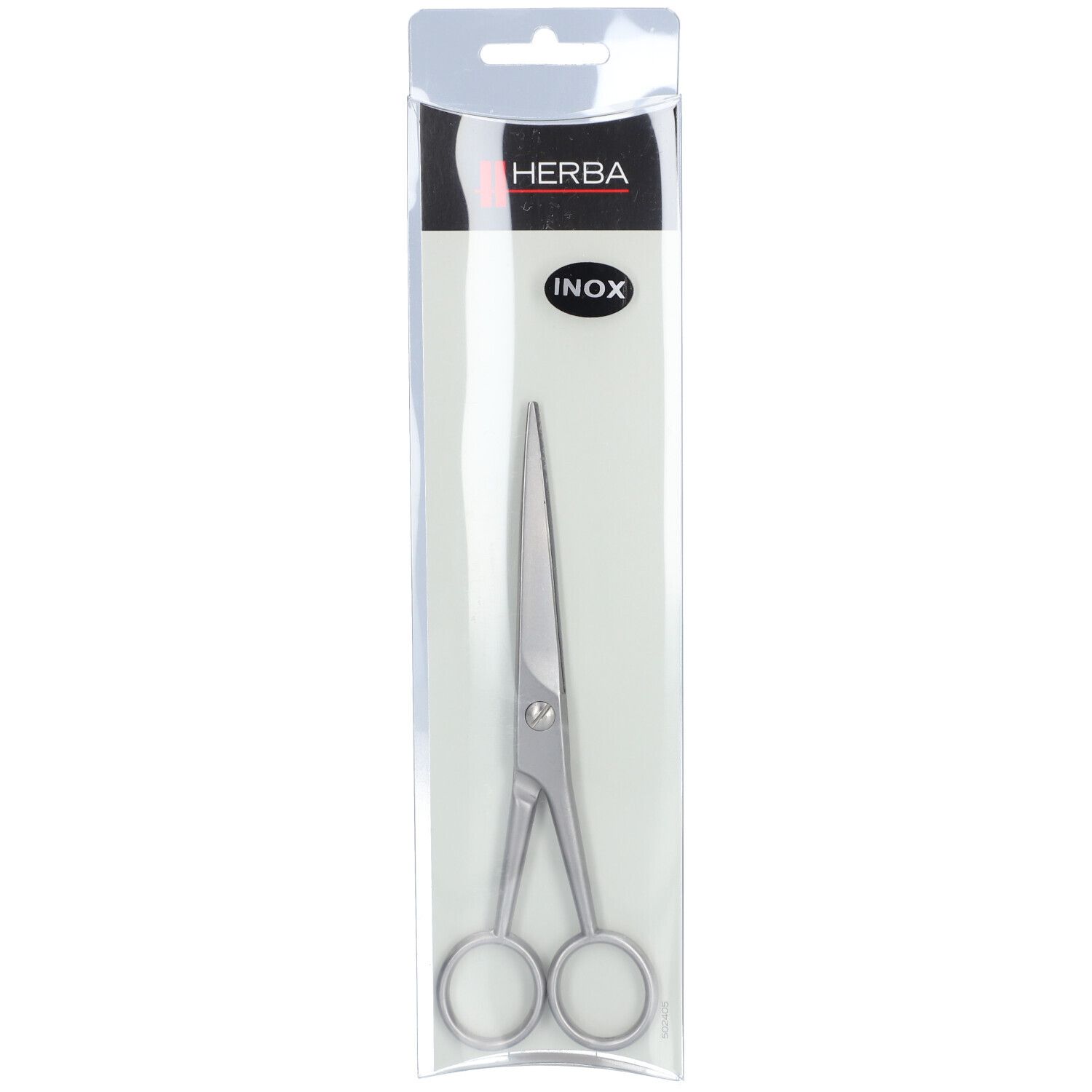 Hornhauthobel mit Klingenclip in Verpackung. Sichtbar: Metallklinge, Griff. Marke HERBA, INOX.