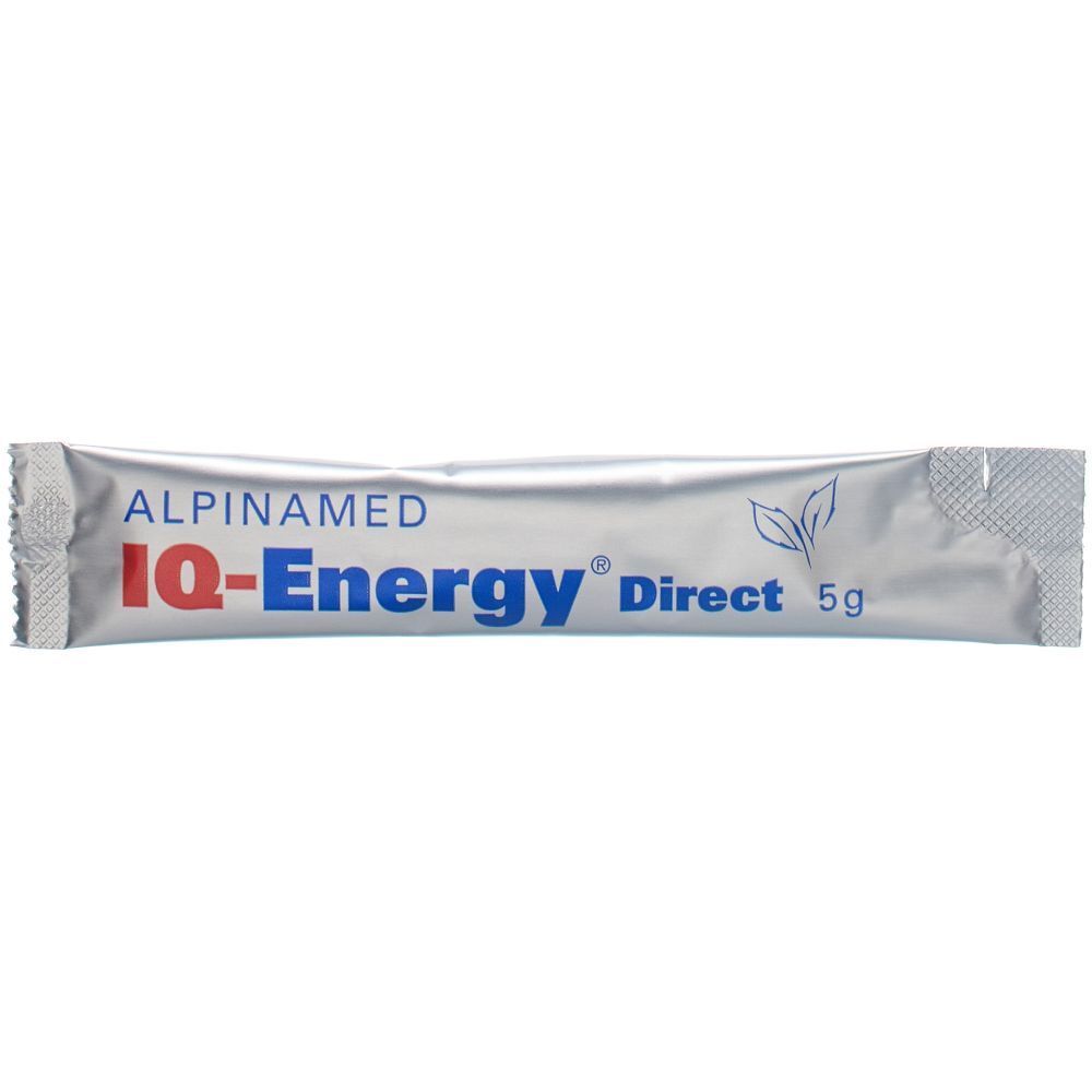 Alpinamed IQ-Energy Direct Stick. Silberfarben, mit Produktnamen und Logo. 5g. Einzelverpackung.