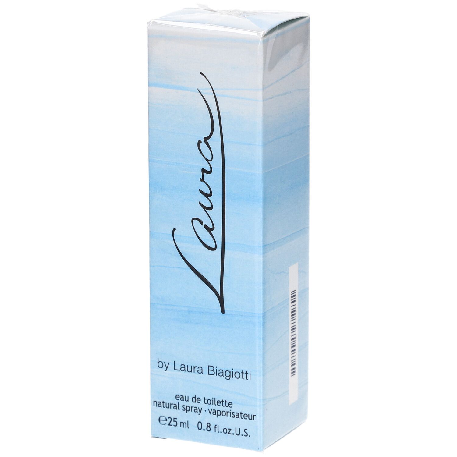 Hellblaue Schachtel mit "Laura"-Schriftzug. "Eau de toilette" und "25 ml" sind sichtbar.