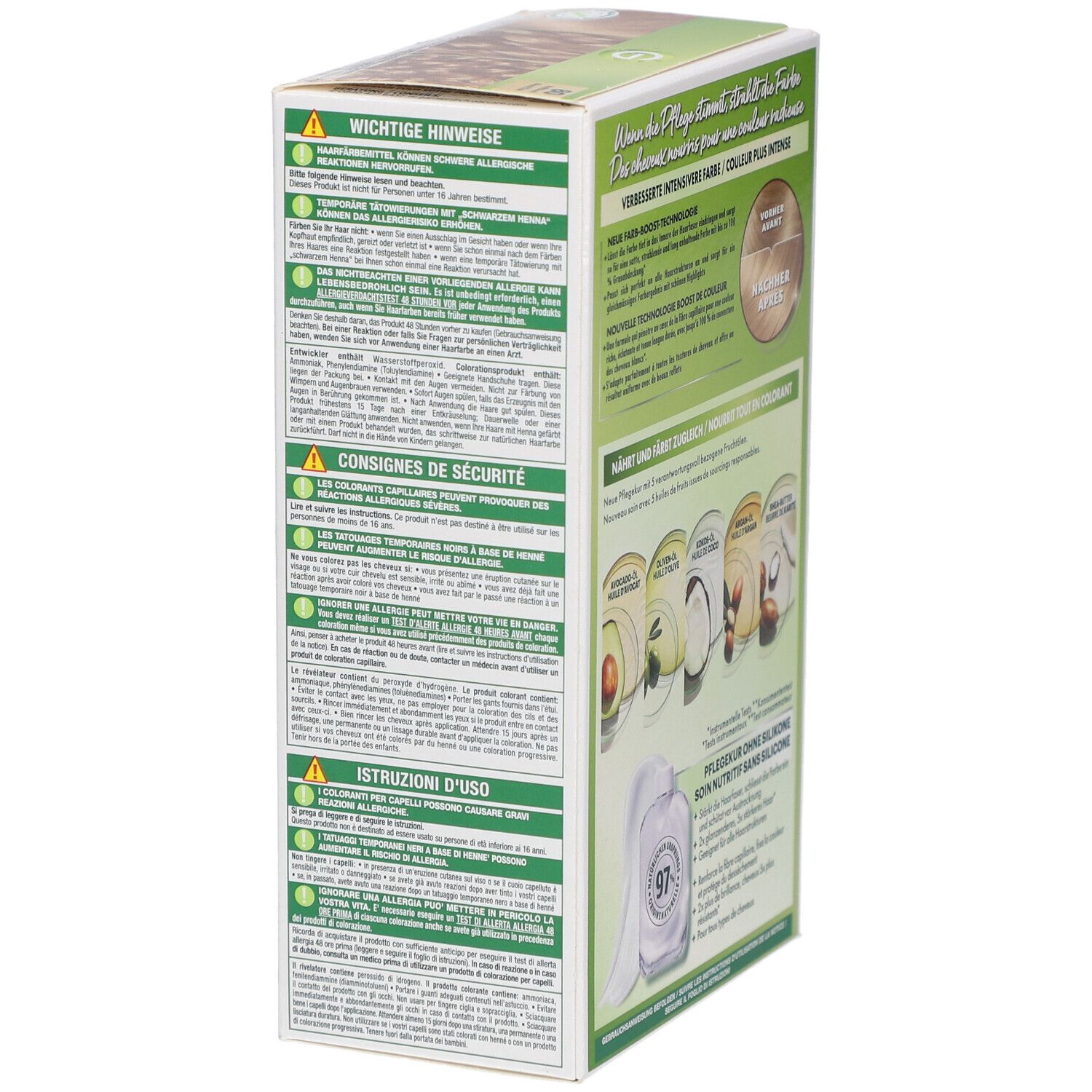 Garnier Nutrisse Ultra Crème-Verpackung. Warnhinweise, Gebrauchsanweisung, Inhaltsstoffe.