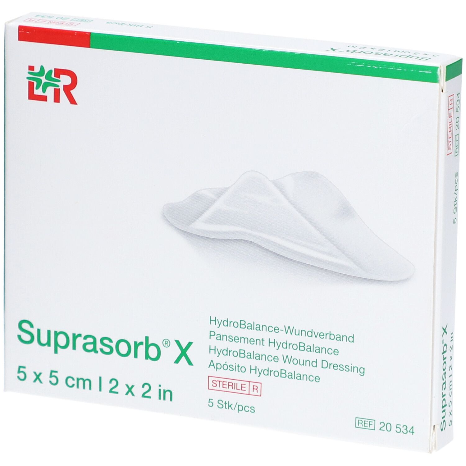 Boîte de Suprasorb® X, 5 x 5 cm. Pansement HydroBalance. 5 pièces. Stérile.