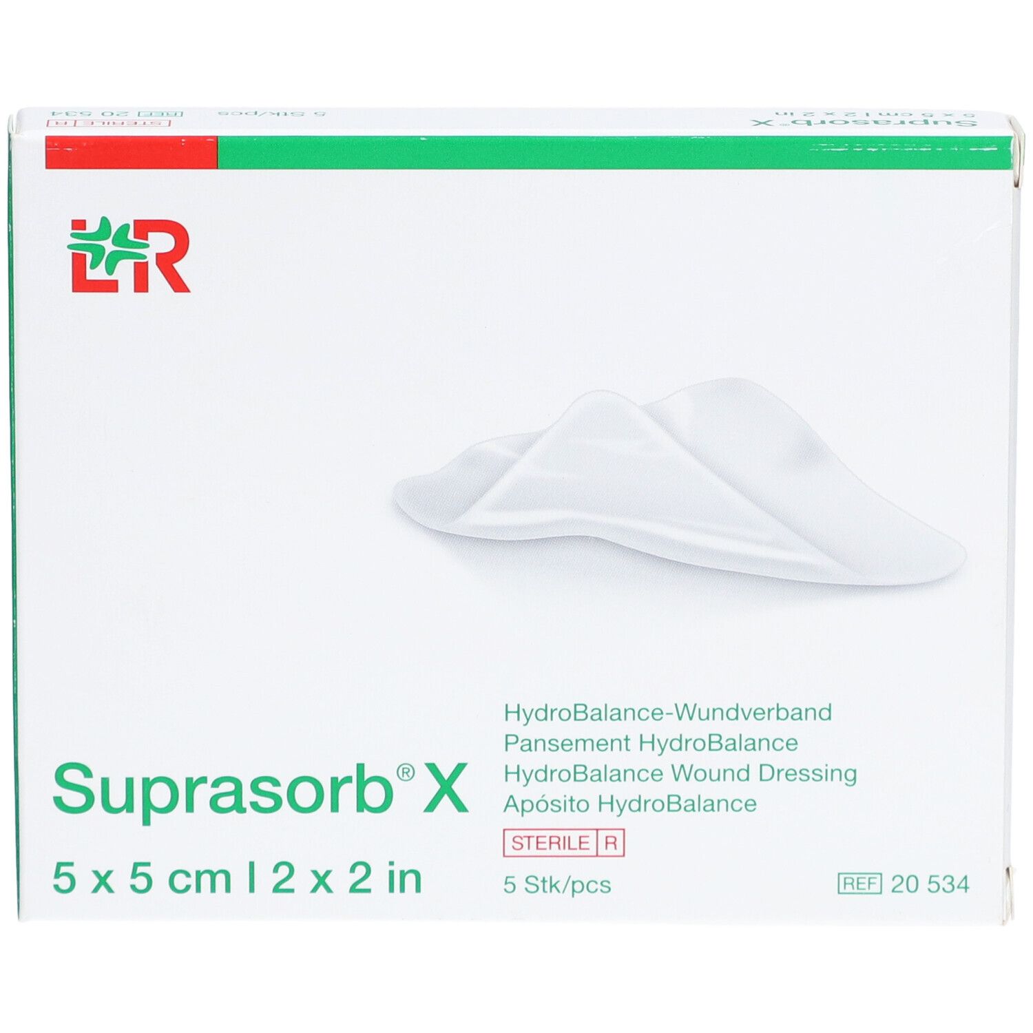 Boîte de Suprasorb® X, 5 x 5 cm. Pansement HydroBalance. 5 pièces. Stérile.