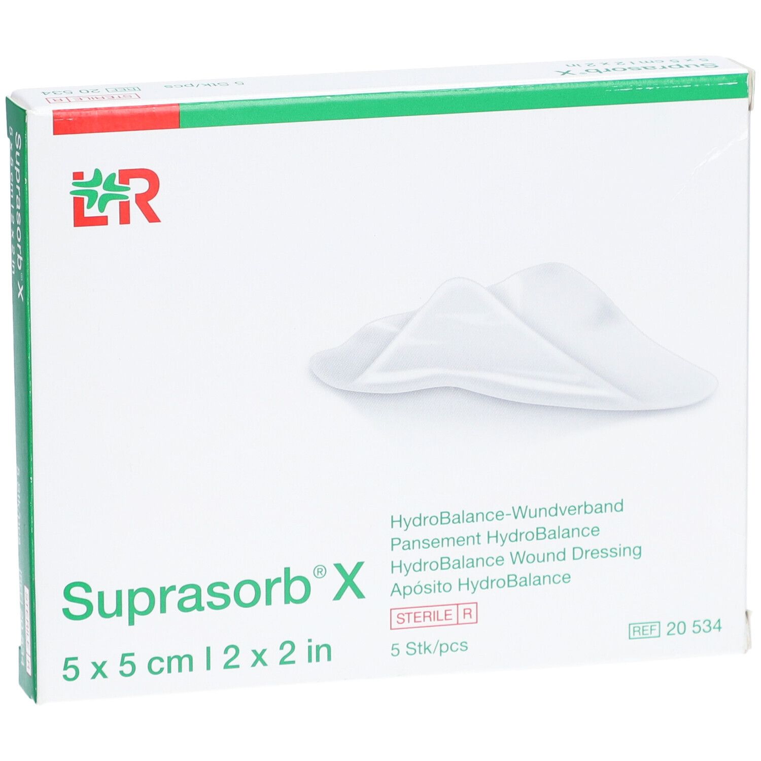 Boîte de Suprasorb® X, 5 x 5 cm. Pansement HydroBalance. 5 pièces. Stérile.