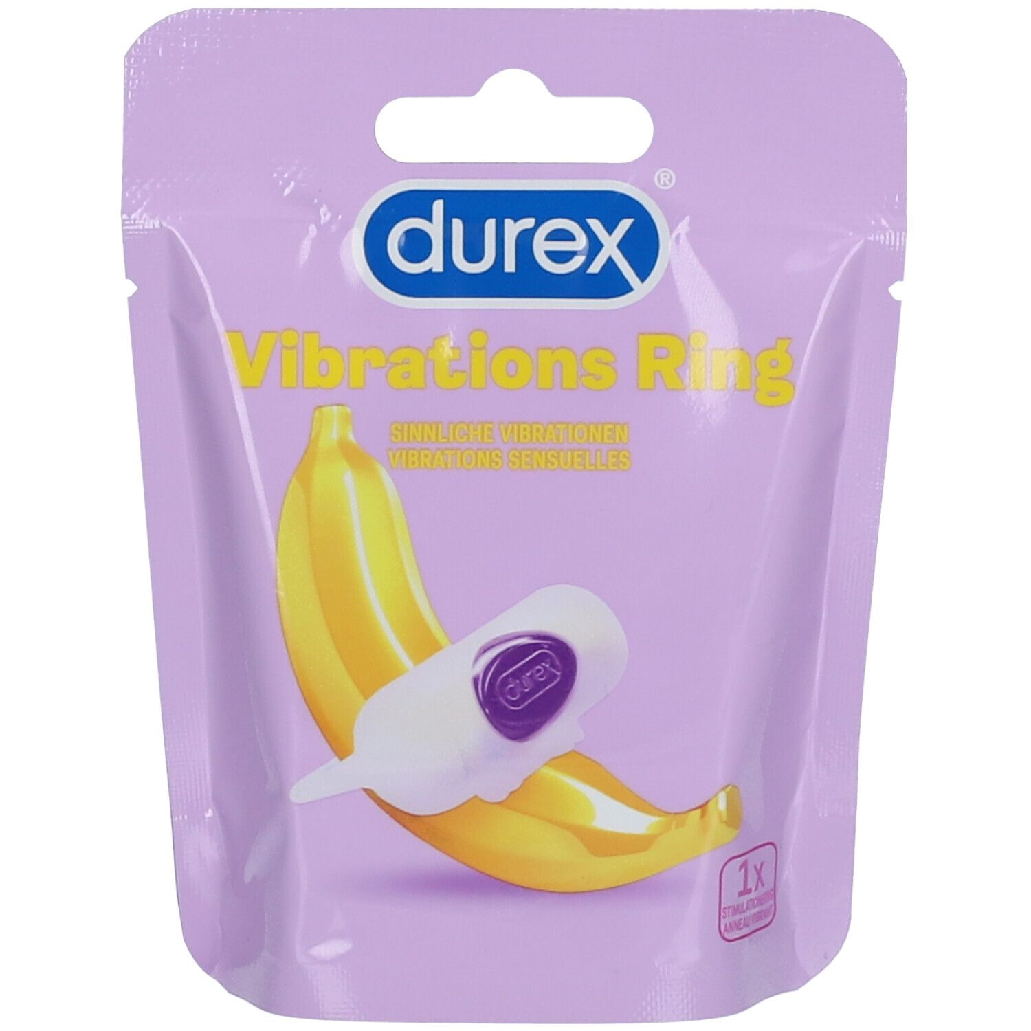 Verpackung mit einem Vibrationsring. Aufdruck: Durex, Vibrations Ring. Abbildung: Banane mit Ring. 1 Stück.