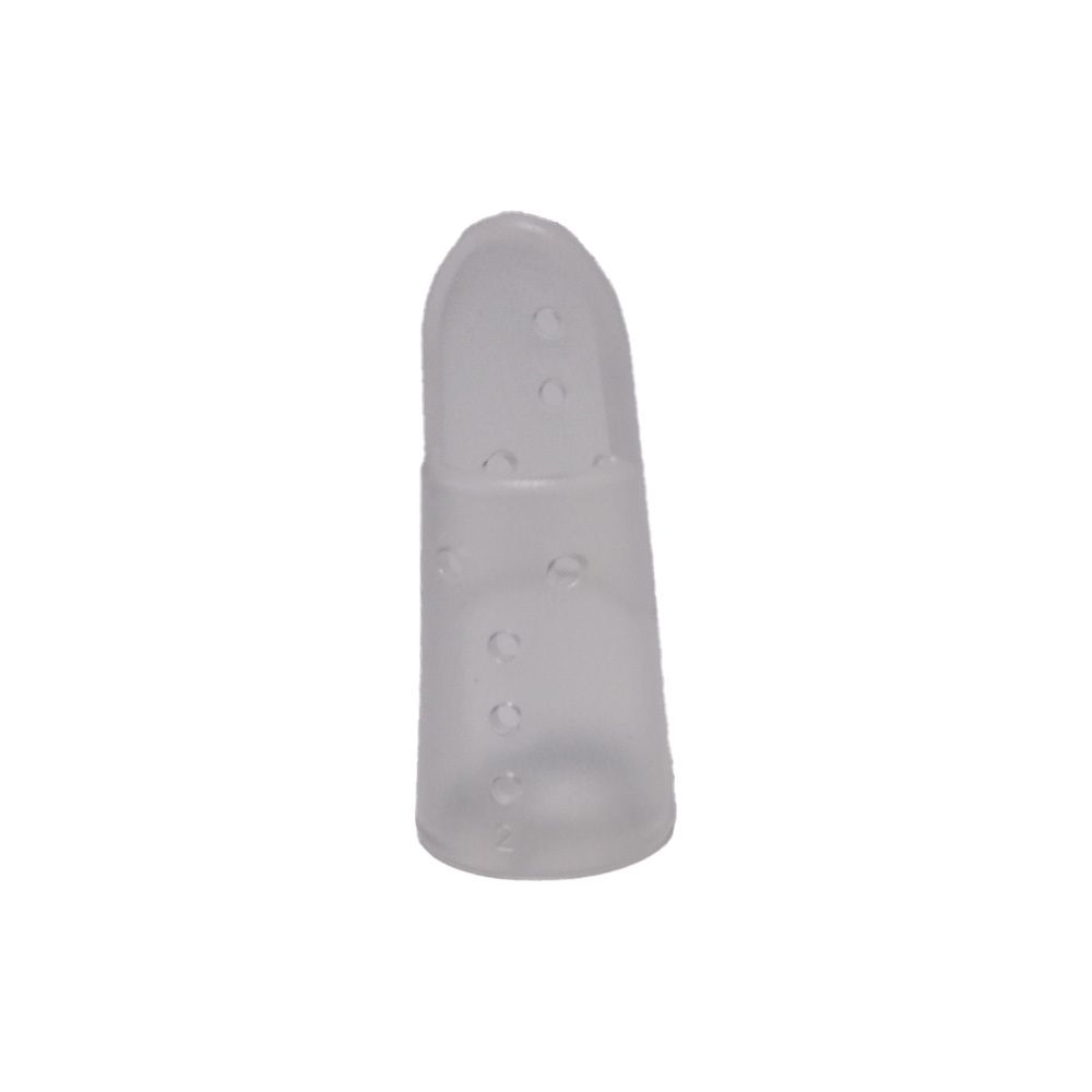 Transparente, fingerförmige Schiene mit kleinen Löchern. Sie ist aus Kunststoff und hat eine abgerundete Spitze.