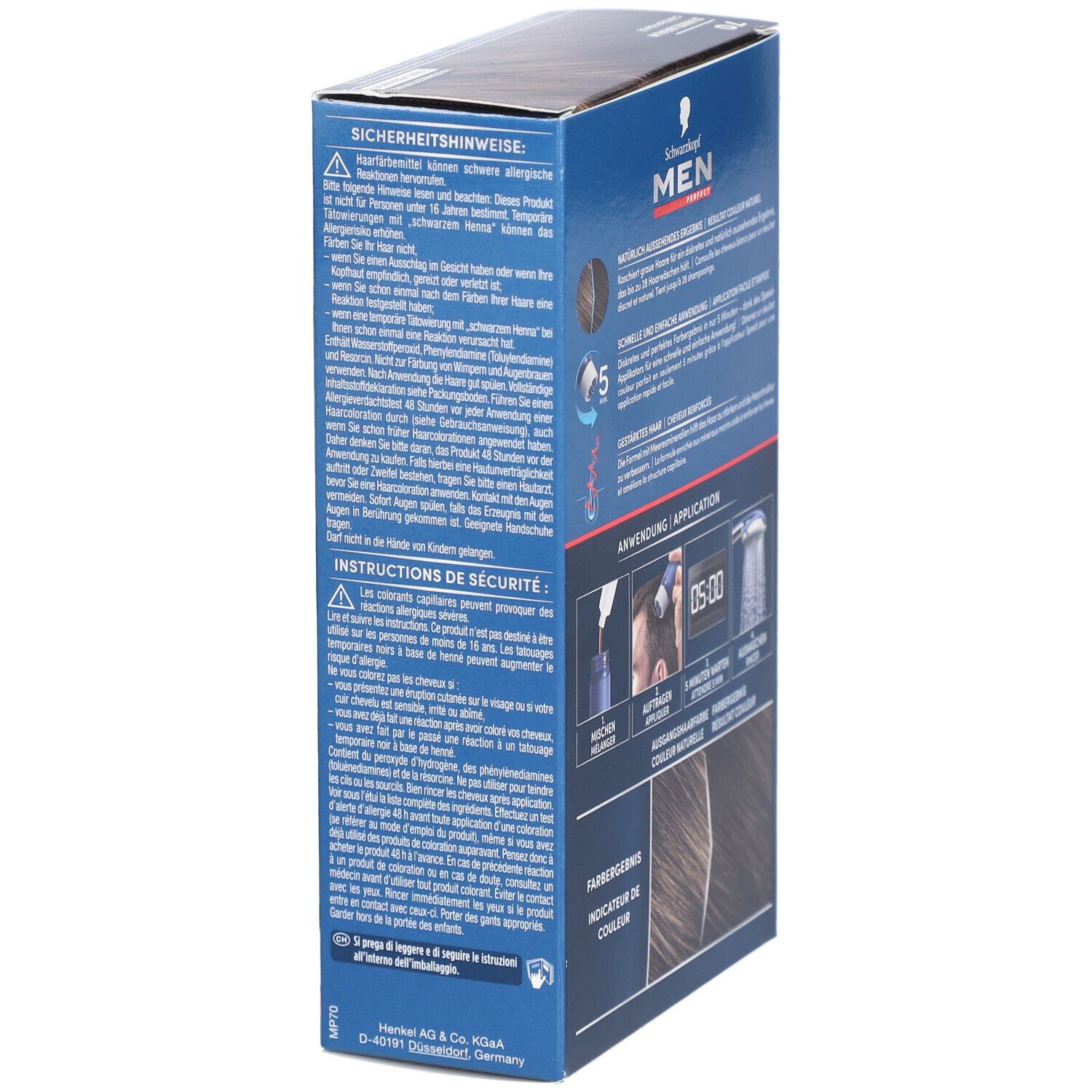 Schwarzkopf MEN PERFECT Gel ton sur ton anti-gris. Consignes de sécurité et d'utilisation. Application: 5 minutes de pose.