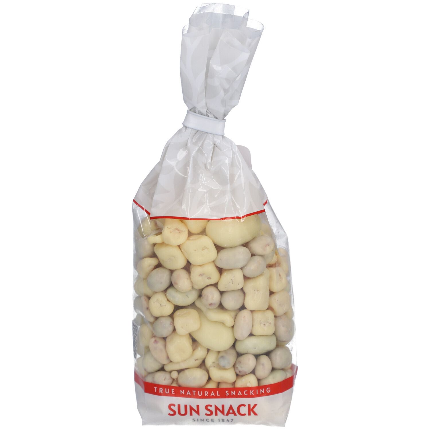 Sachet transparent SUN SNACK Mega-Mix Fruits + Noix avec yaourt. Étiquette rouge avec logo et nom du produit.