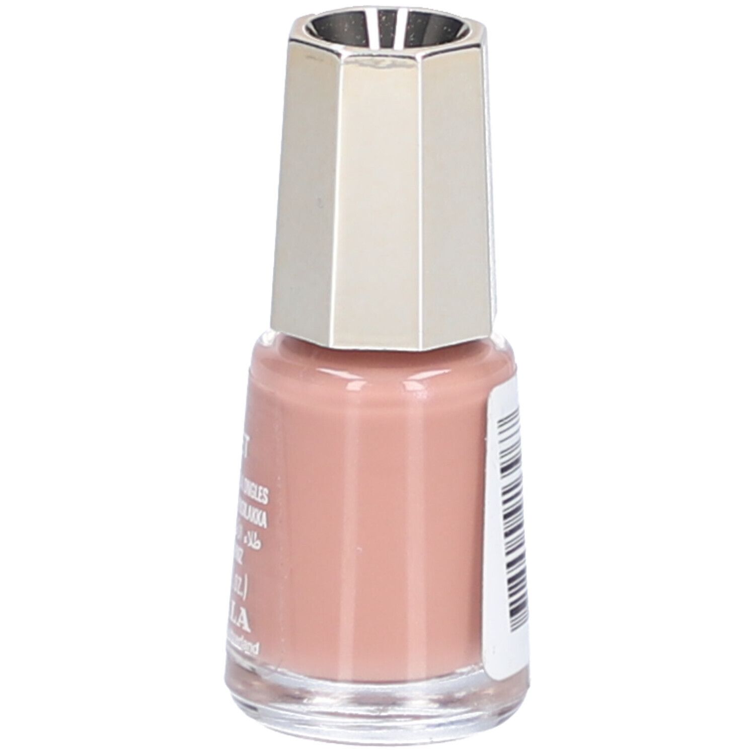 Nagellackflasche, Farbe 396 Velvet. Rosa Farbton, silberfarbener Deckel. Text: Nail Color, 5 ml, Mavala.