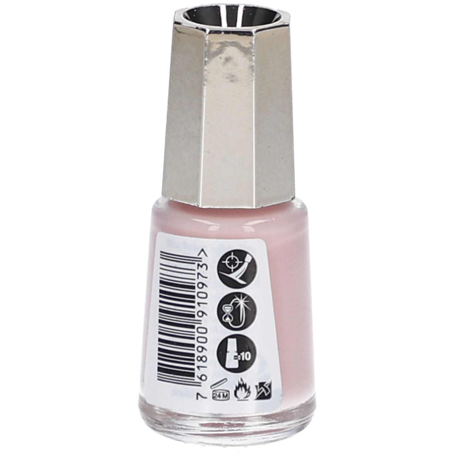 Nagellackflasche, rosa. Silberfarbener Deckel. Aufschrift: 97 Wichita, Nail Color, 5 ml, Mavala.