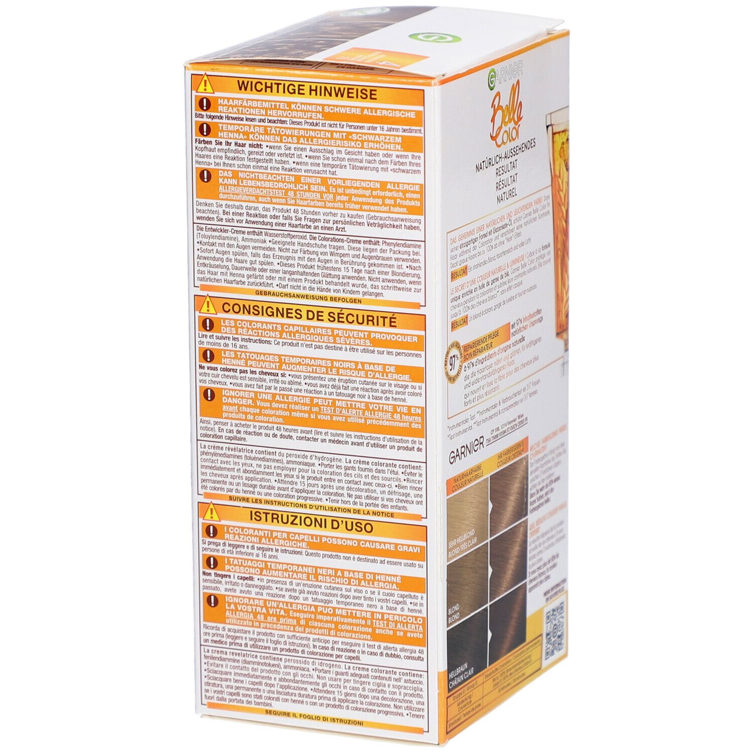 Garnier Belle Color Verpackung. Wichtige Hinweise, Sicherheitshinweise, Gebrauchsanweisung. Farbbeispiele.