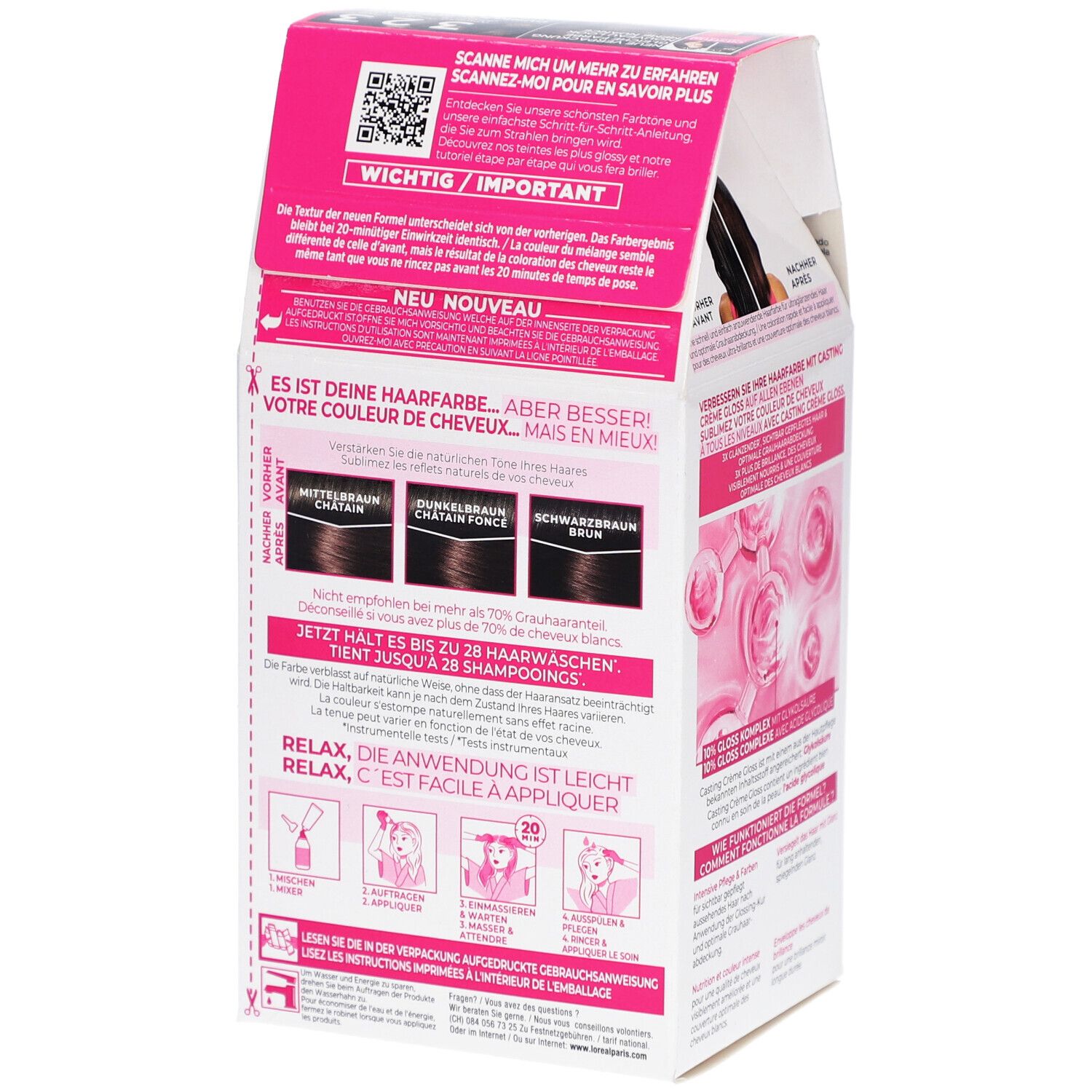 Emballage L'Oréal Paris Casting Crème Gloss, vue détaillée. Contient des informations et instructions.