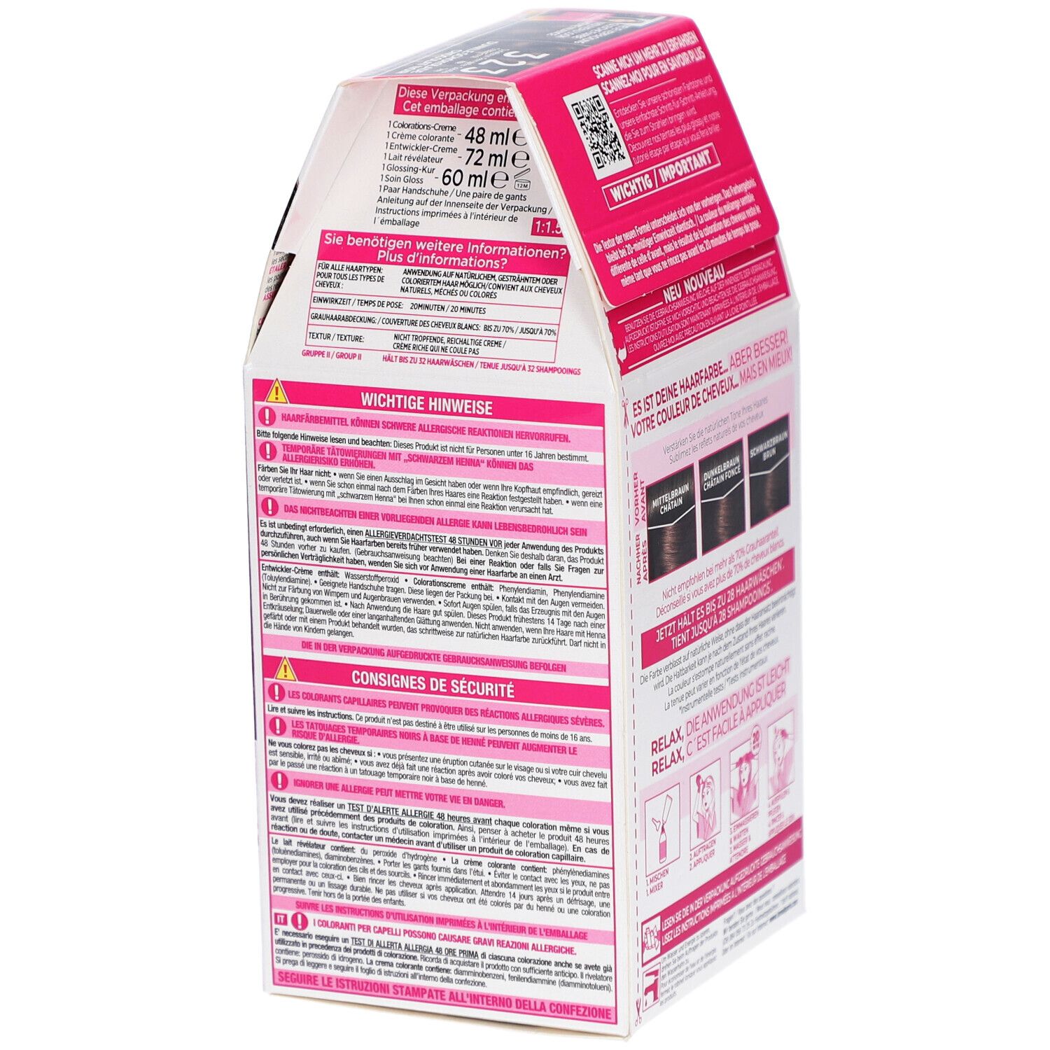 Emballage L'Oréal Paris Casting Crème Gloss, vue détaillée. Contient informations et avertissements.