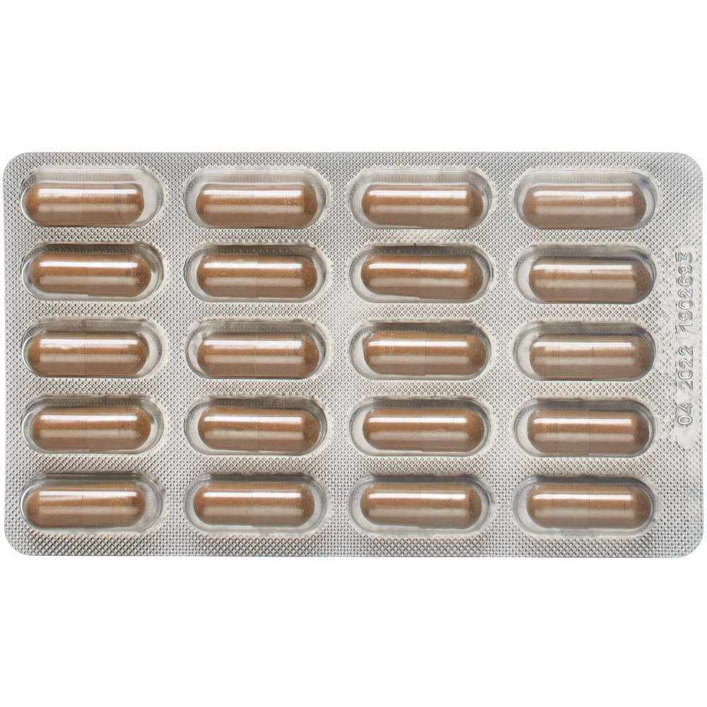 Blister mit 20 braunen Kapseln. Kapseln enthalten Grüntee-Extrakt, EGCG, Vitamin C und E.