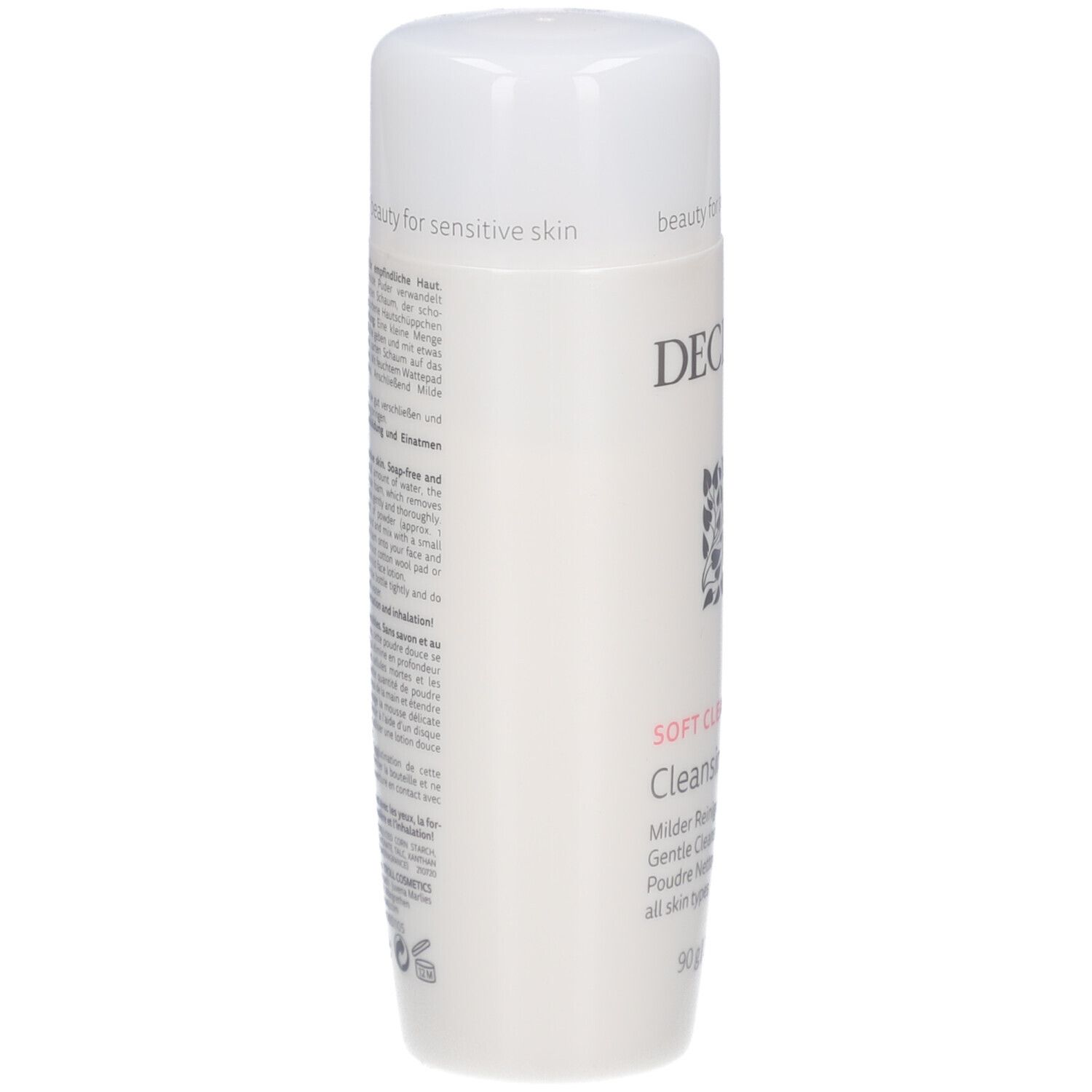 Declare Softcleansing Cleansing Powder. Weiße Flasche, Text. Rückseite mit Text. 90g.