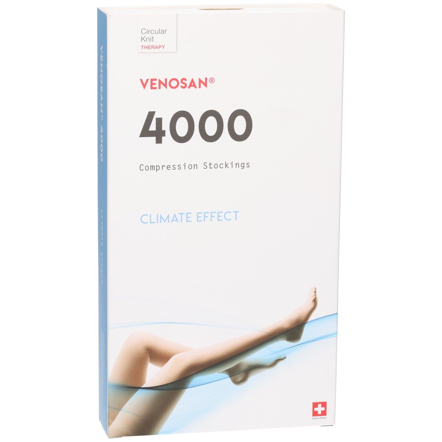 VENOSAN 4000 Kompressionsstrümpfe, Climate Effect, mit Beinabbildung.