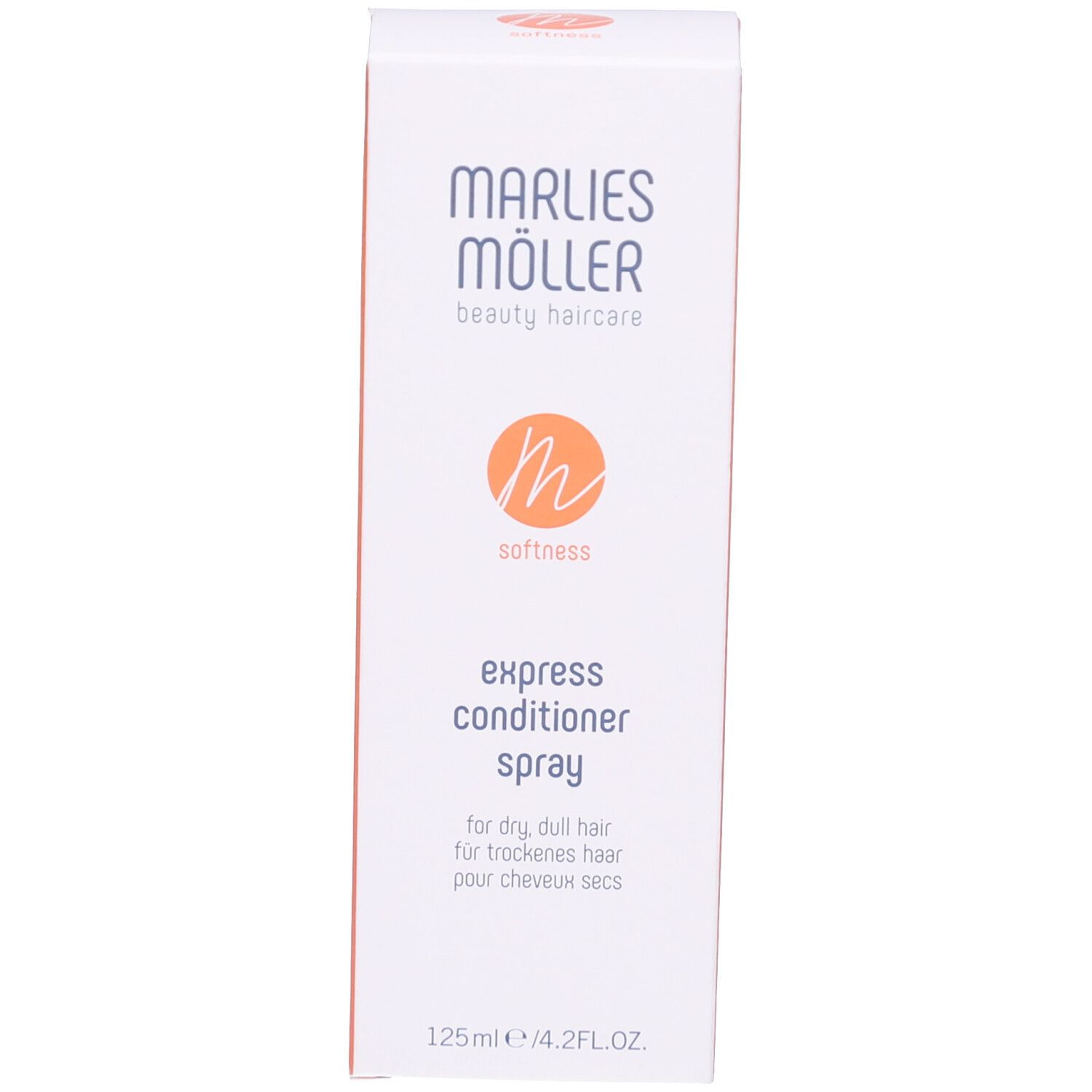 Verpackung. Aufschrift: Marlies Möller, Express Conditioner Spray, 125ml/4.2FL.OZ.