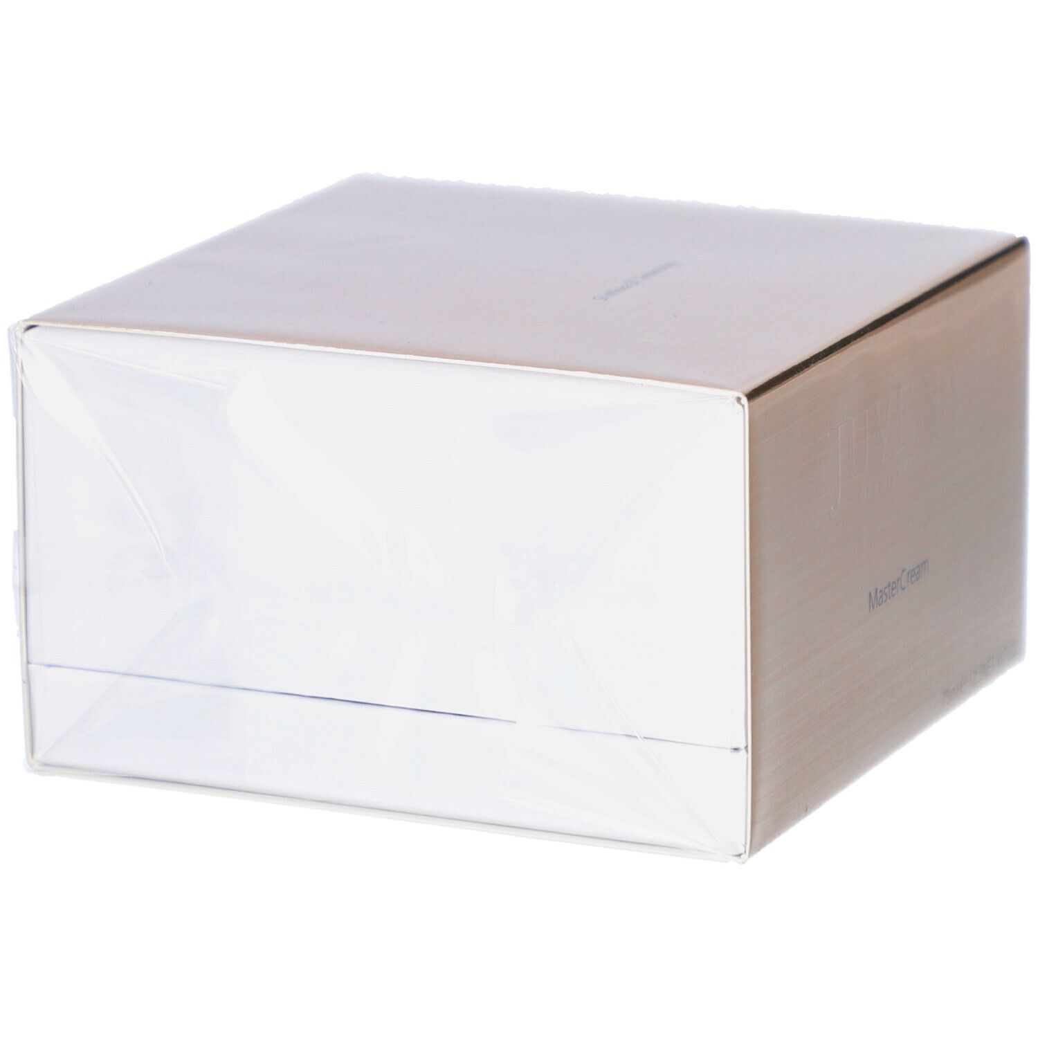 Kartonverpackung. Aufschrift: MasterCream. Weißer Hintergrund. Verpackung in Folie.