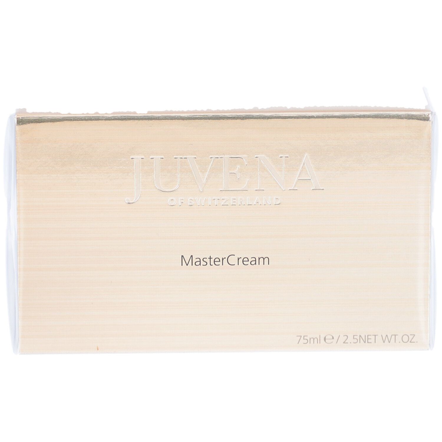 Kartonverpackung. Aufschrift: JUVENA OF SWITZERLAND, MasterCream. 75ml/2.5 NET WT OZ. Verpackung in Folie.
