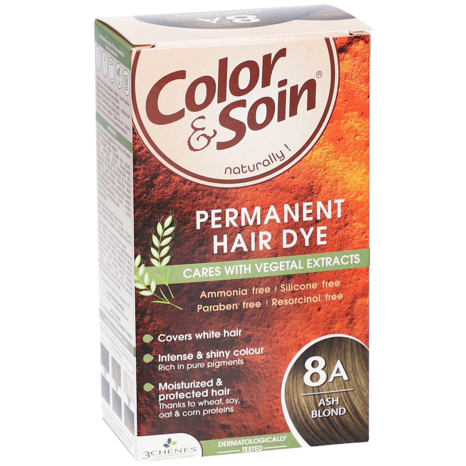 Color & Soin permanente Haarfarbe 8A Aschblond, ohne Ammoniak, Silikone, Parabene, Resorcin.