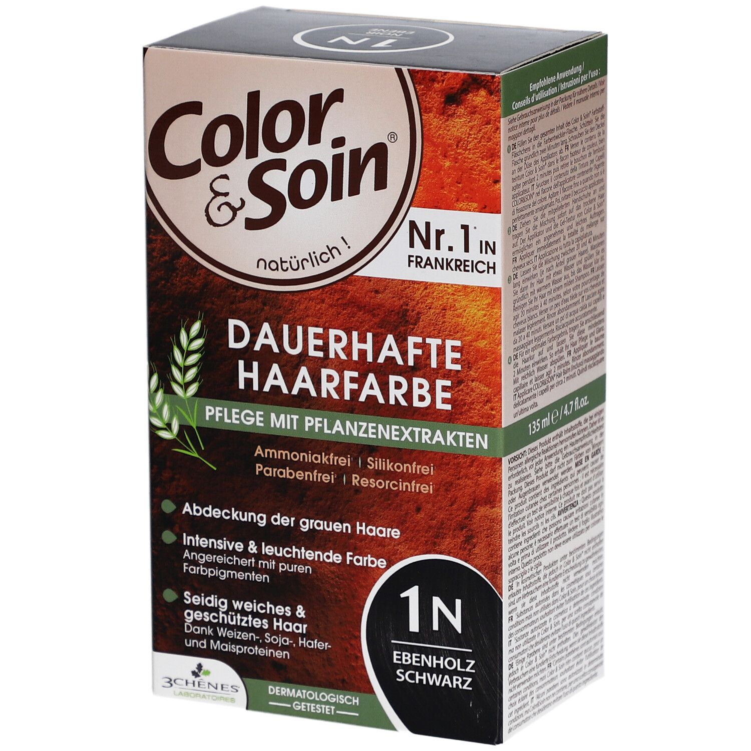 Color & Soin® Dauerhafte Haarfarbe 1N Ebenholz Schwarz