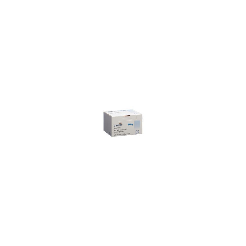 Karton mit Produktaufdruck. Aufschrift: VIMPAT Filmtabl 200 mg. Verpackung mit 3 x 56 Stück.
