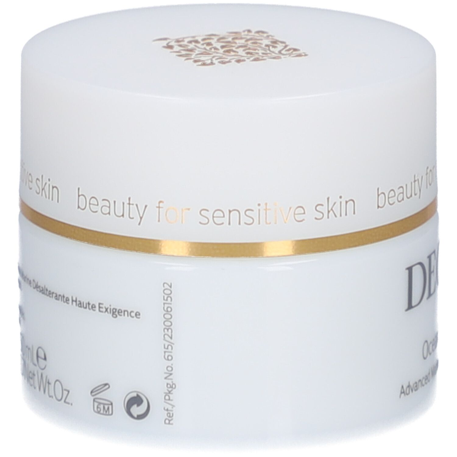Weißer Tiegel mit goldfarbenem Deckel. DECLARÉ-Logo und Produktname Ocean's Best Cream.