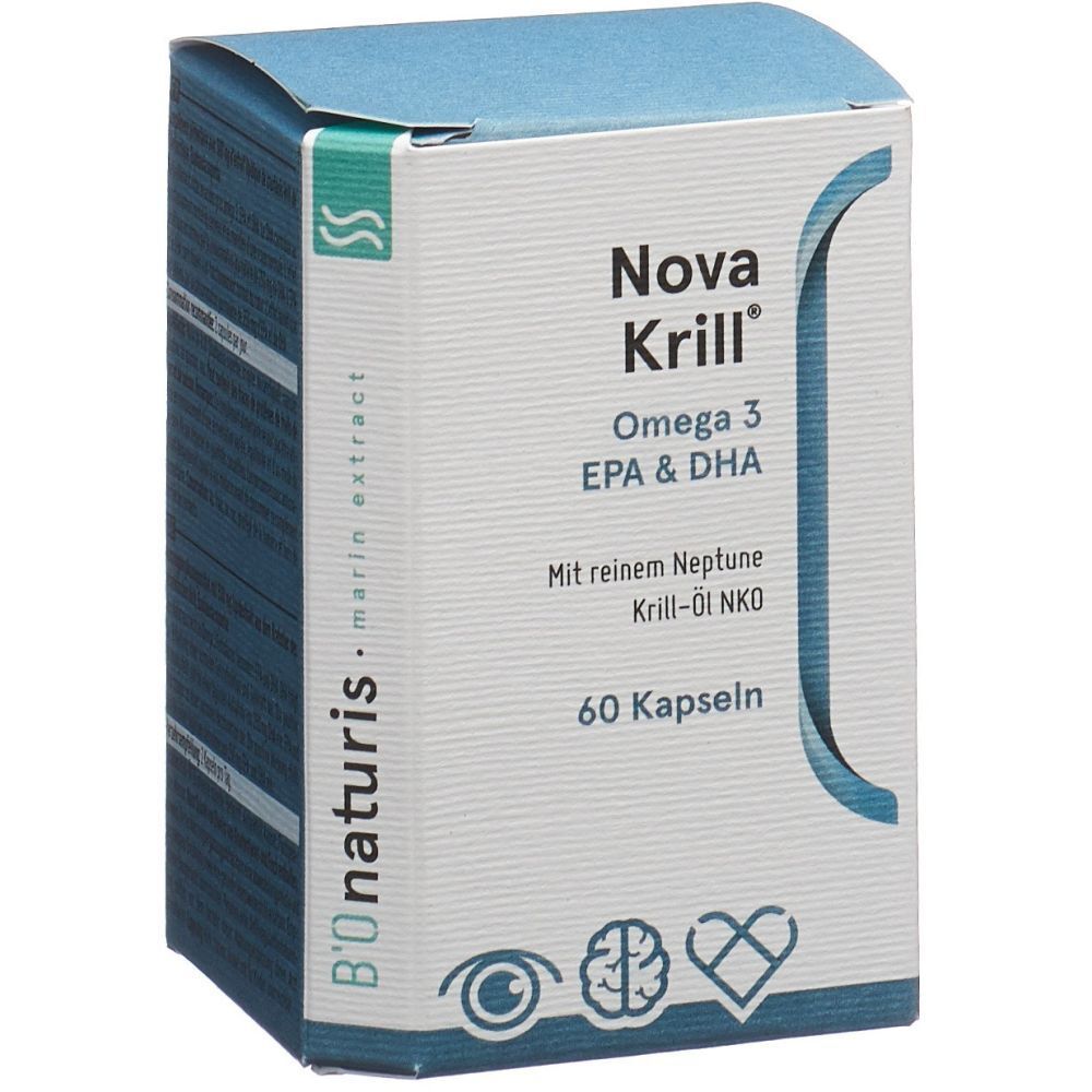 Boîte de Nova Krill Omega 3 EPA & DHA. 60 capsules. B'onaturis. Avec huile de krill Neptune NKO.