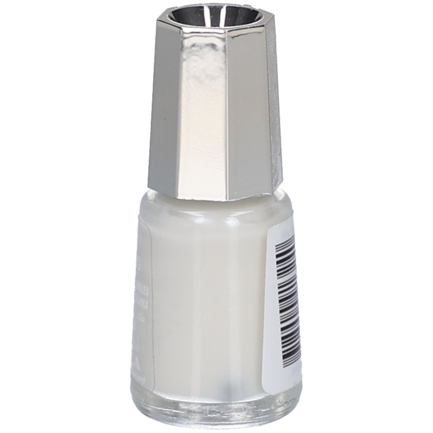 Nagellackflasche mit silbernem Deckel. Auf der Rückseite Barcode. Marke: MAVALA.