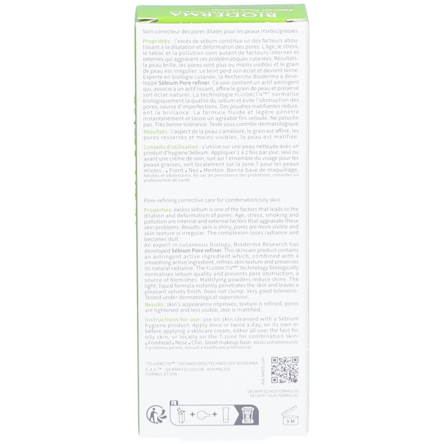 Grüne Schachtel, Text in mehreren Sprachen. Beschreibt das Produkt und seine Inhaltsstoffe.
