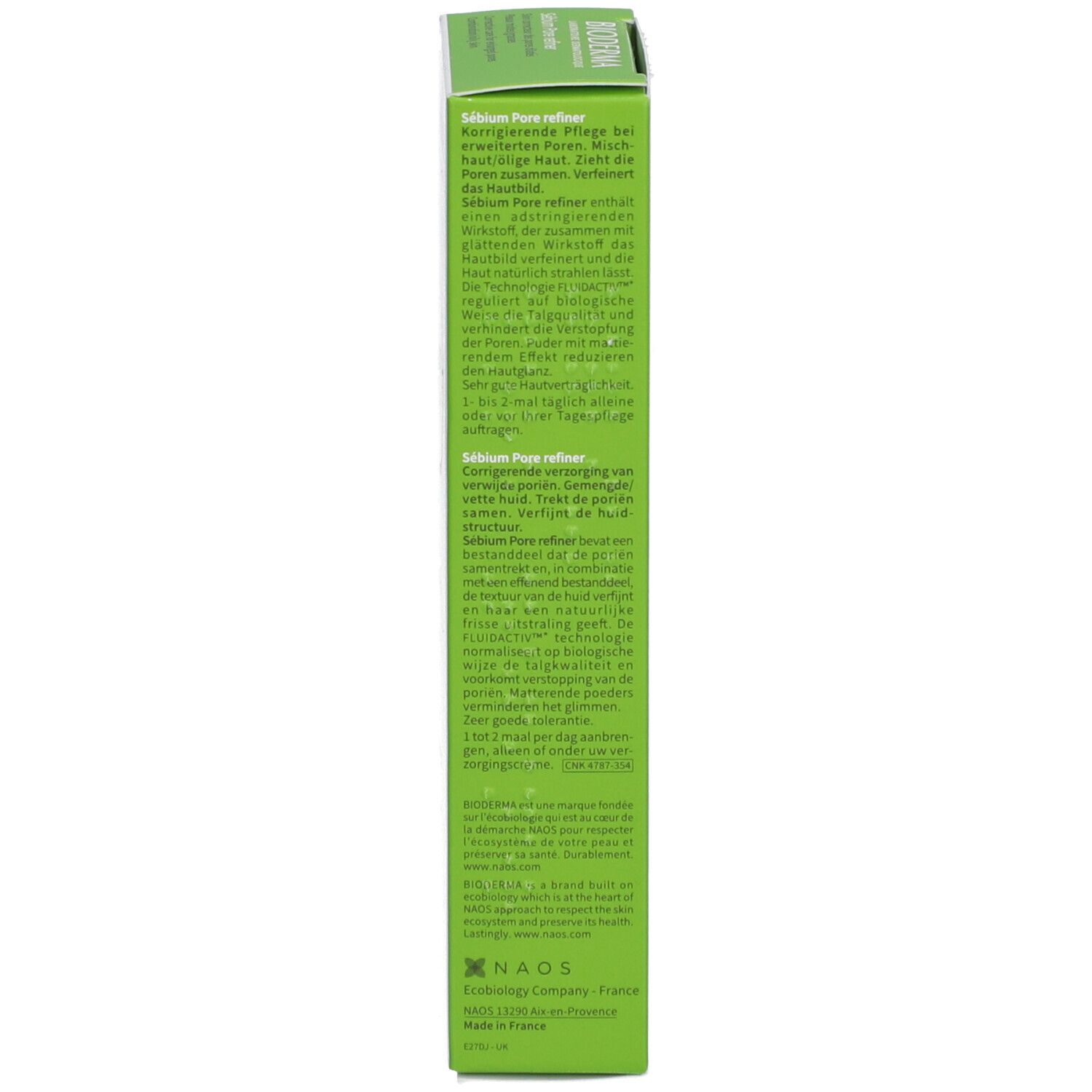 Grüne Schachtel, Text in mehreren Sprachen. Enthält Informationen zur Anwendung und Hersteller.