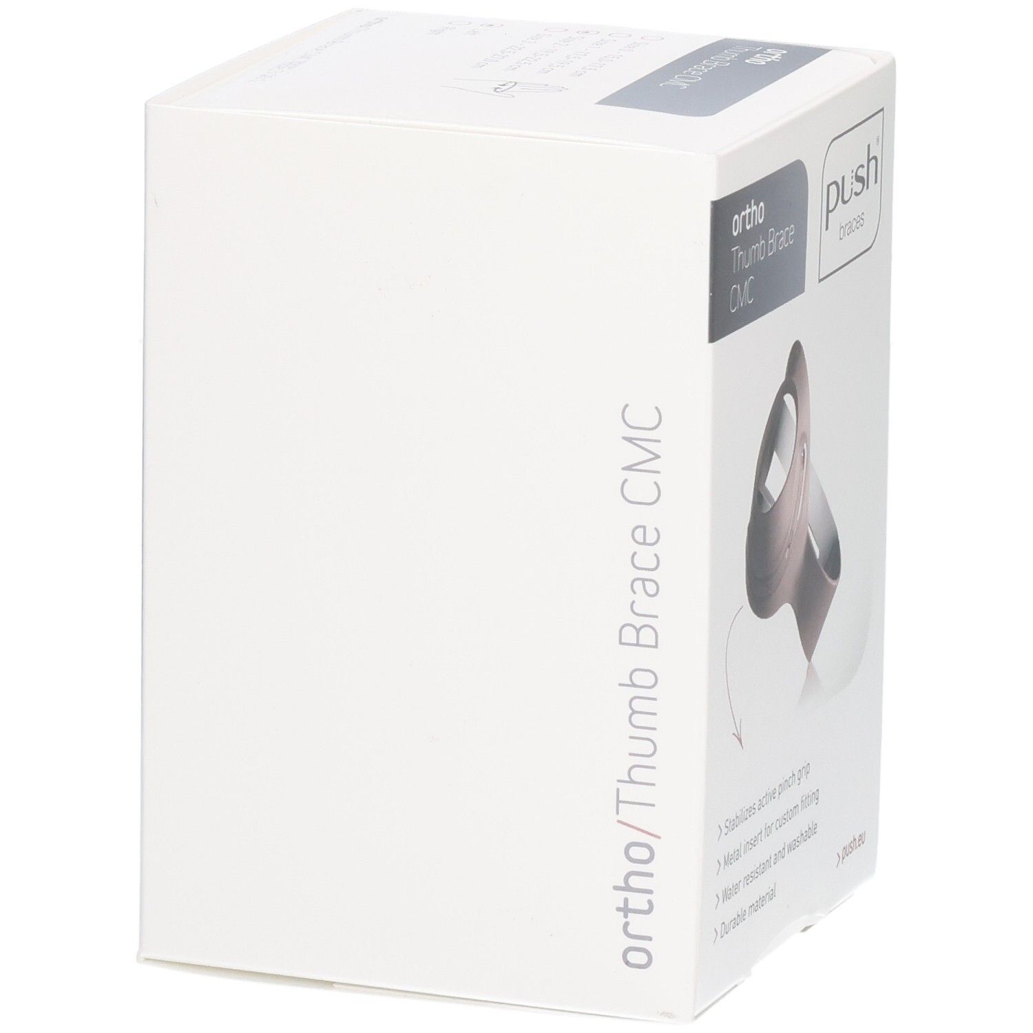 Seitenansicht der Verpackung der Push ortho Daumenorthese CMC.