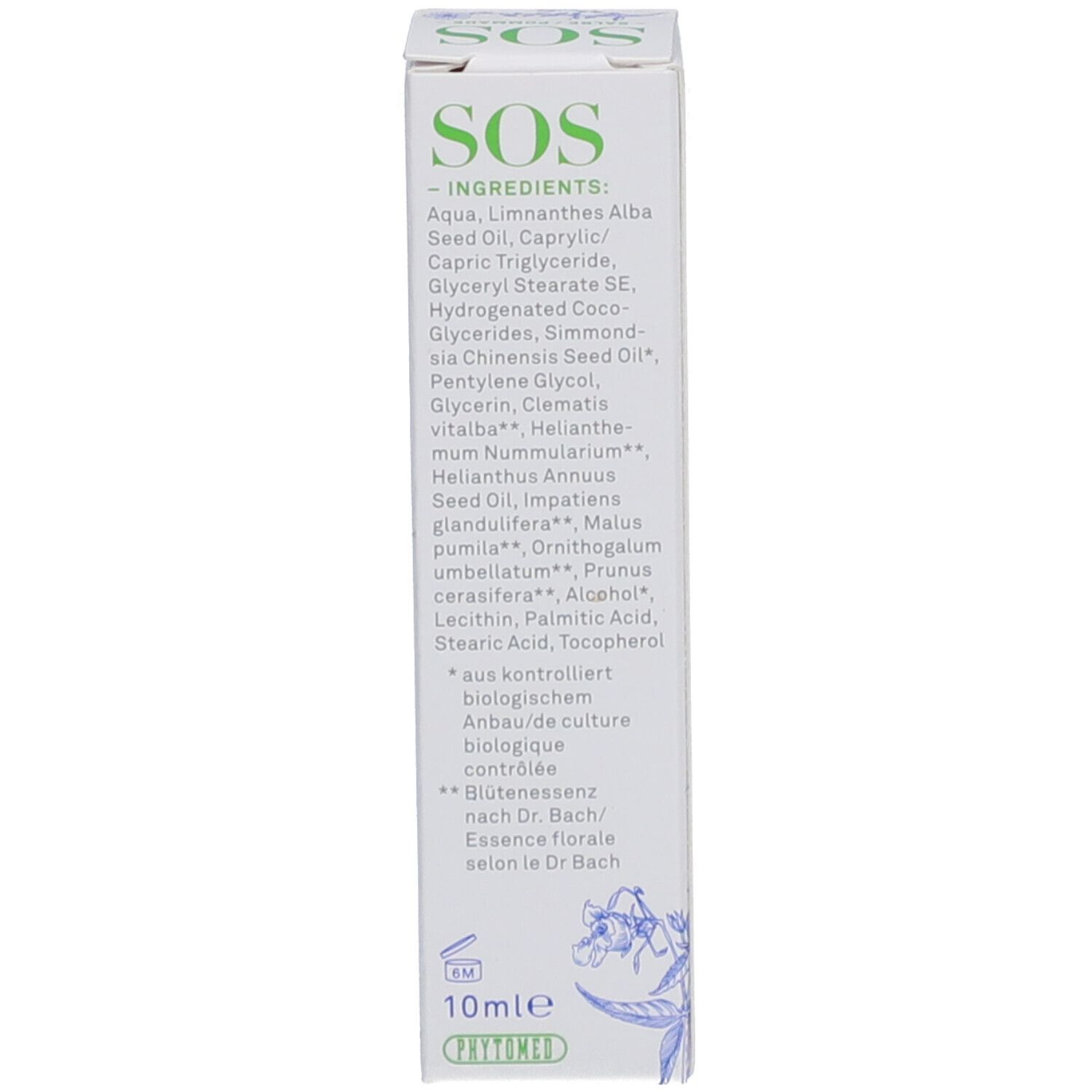 Schachtel mit Inhaltsangaben und Text. Aufschrift "10ml".