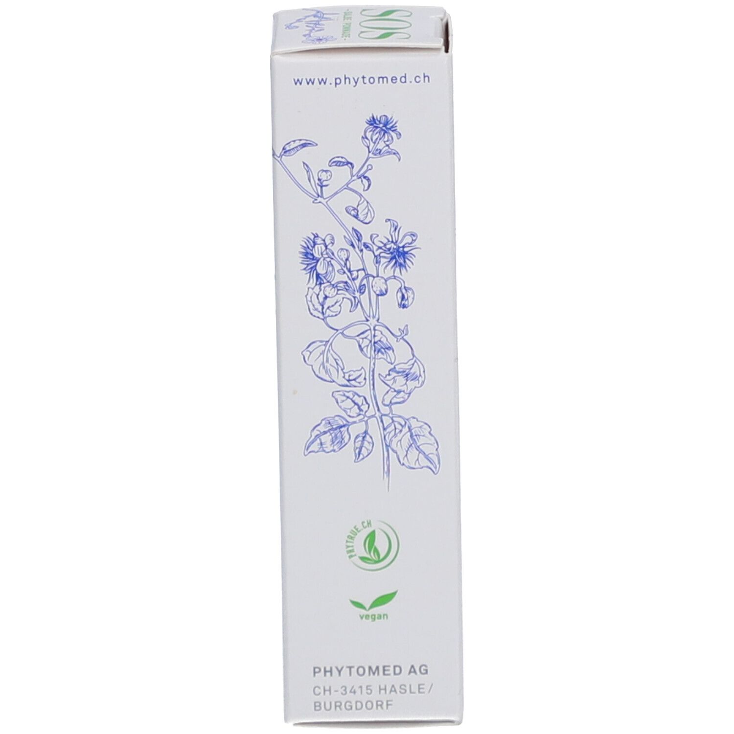 Schachtel mit floralen Illustrationen und Text. Logo und Text "vegan".
